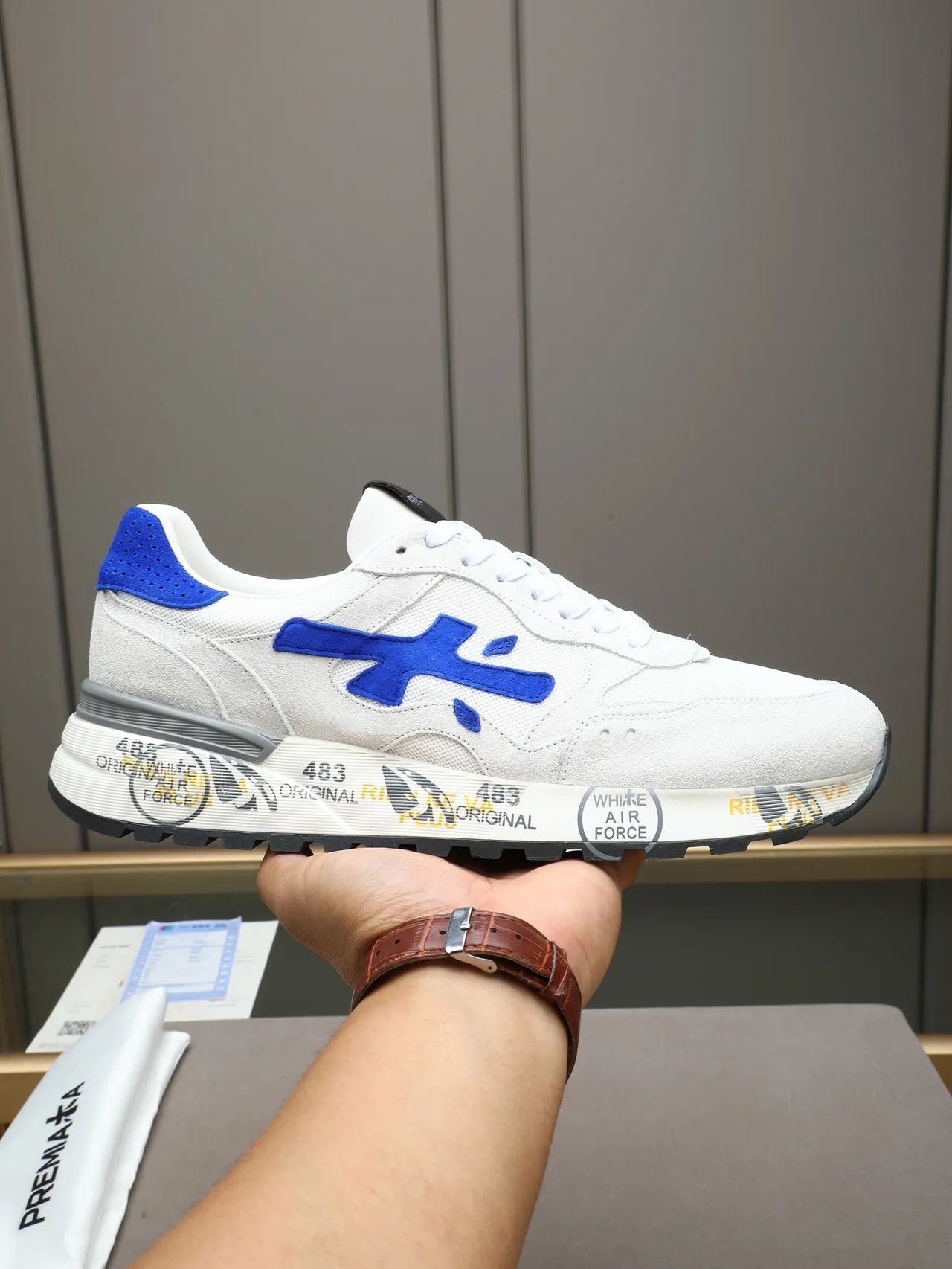 Premiata 483 Original White and Blue Lifestyle Sneakers