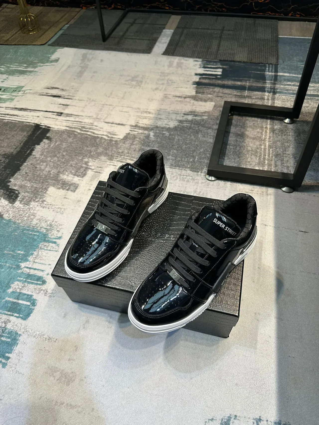 Philipp Plein Super Street Black Patent Leather Lifestyle Sneakers