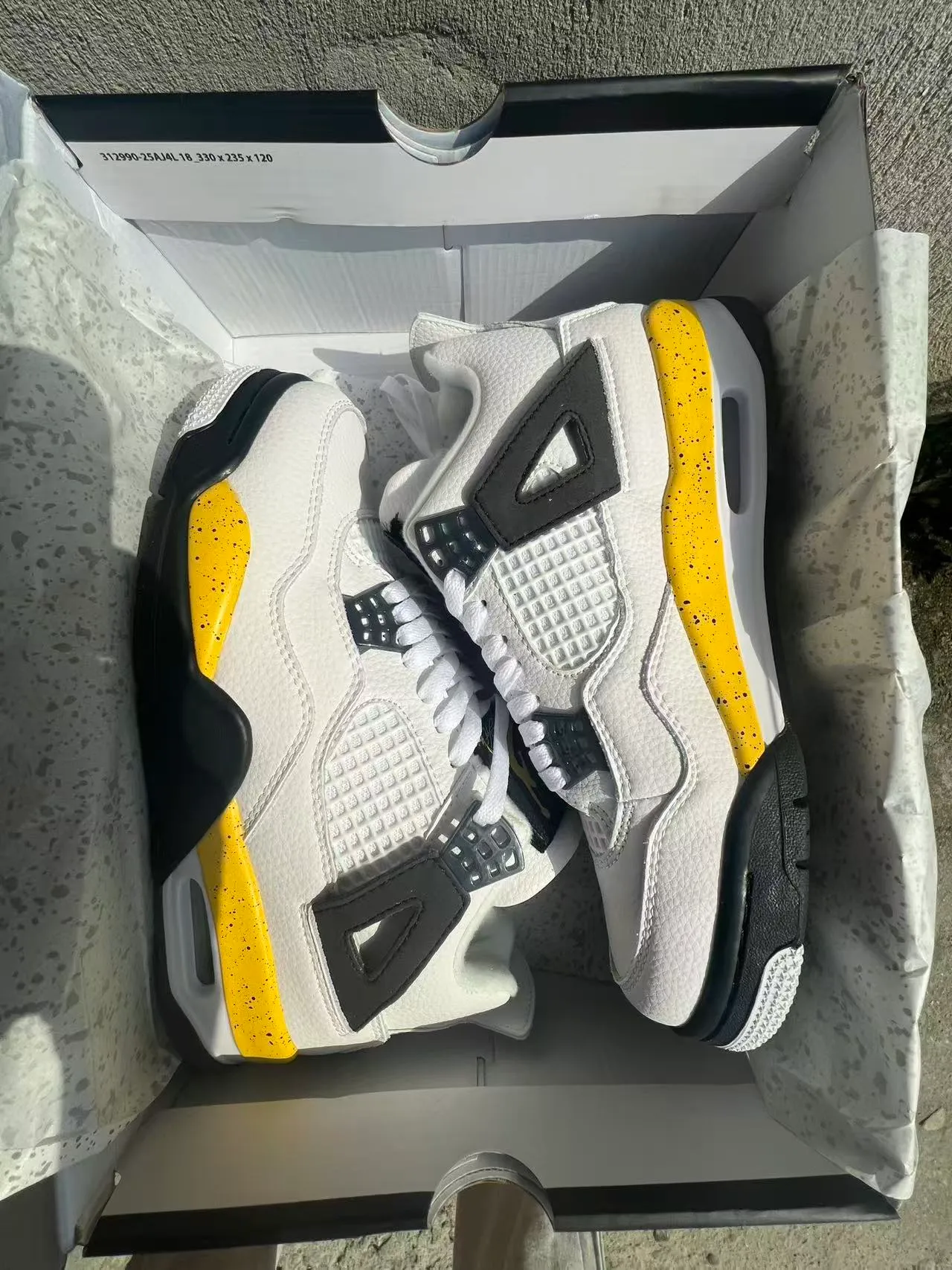 Air Jordan 4 White Black Yellow Speckle Basketball Shoes