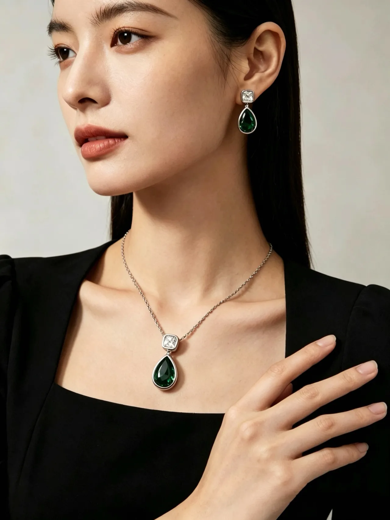 Two-Stone Teardrop Green and Clear Gem Drop Earrings