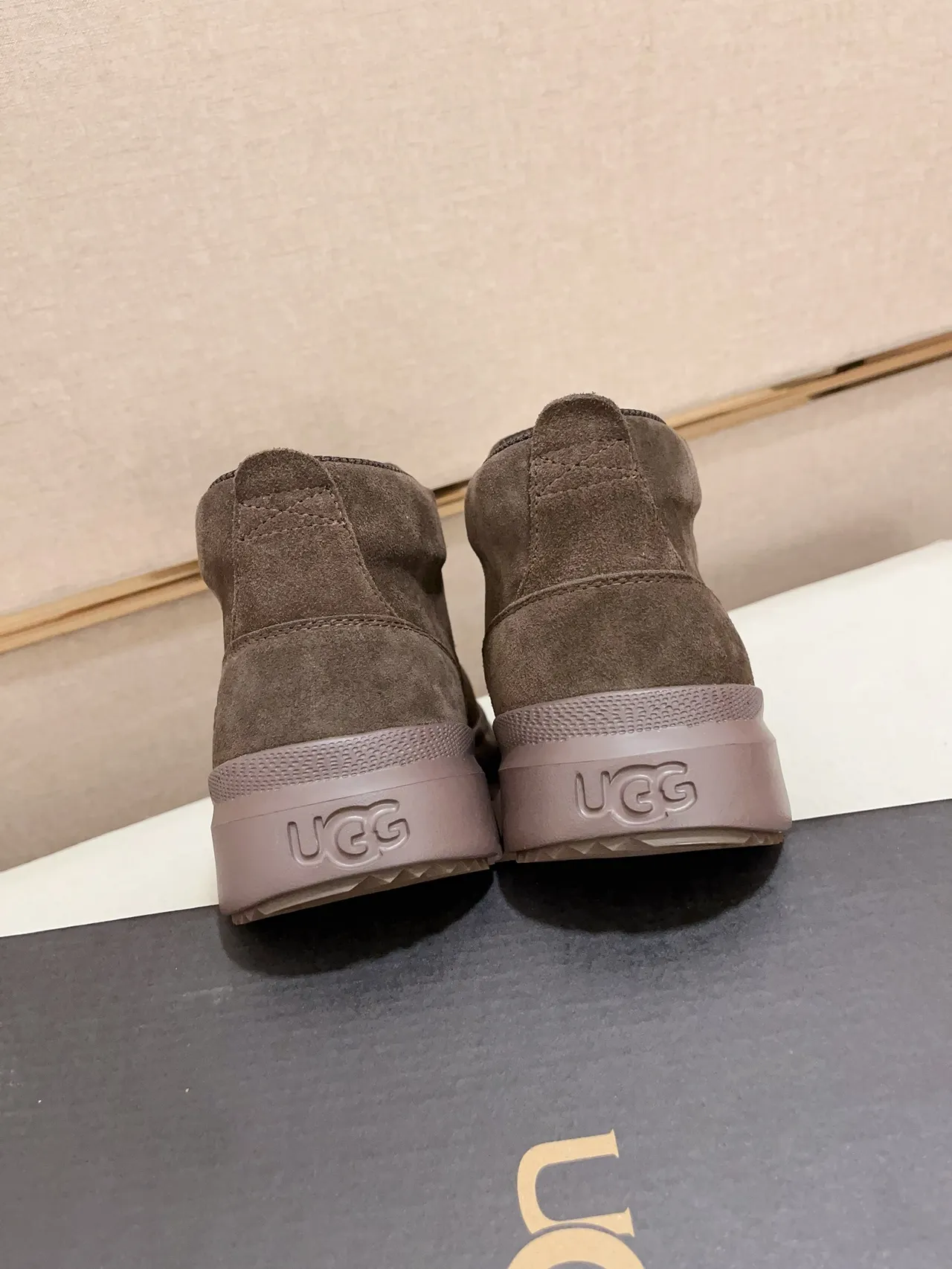 UGG Brown Gray Suede Upper Chunky Platform Sole Ankle Boots
