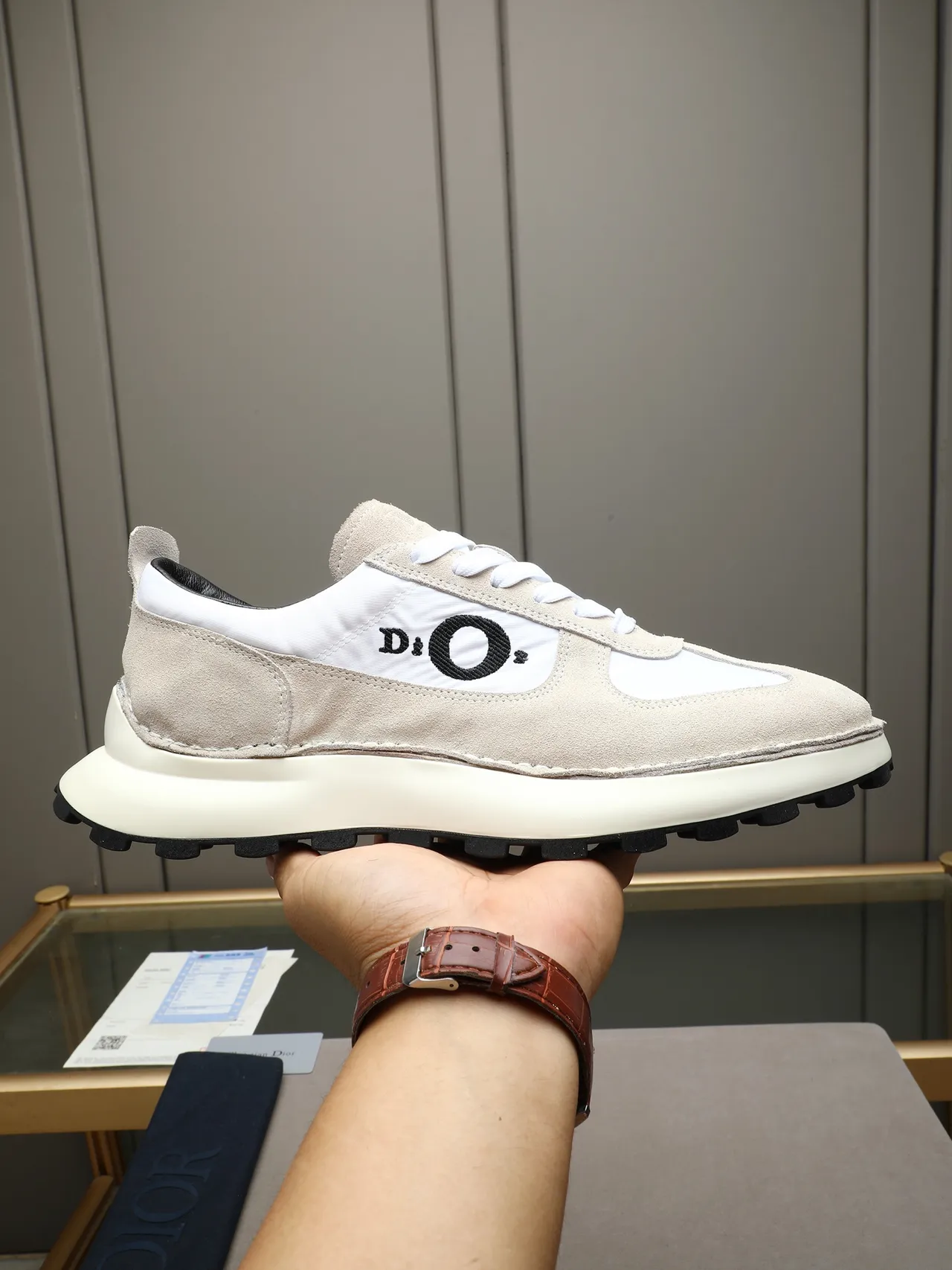Dior Beige White Suede And Nylon Panelled Chunky Platform Sole Lifestyle Sneakers