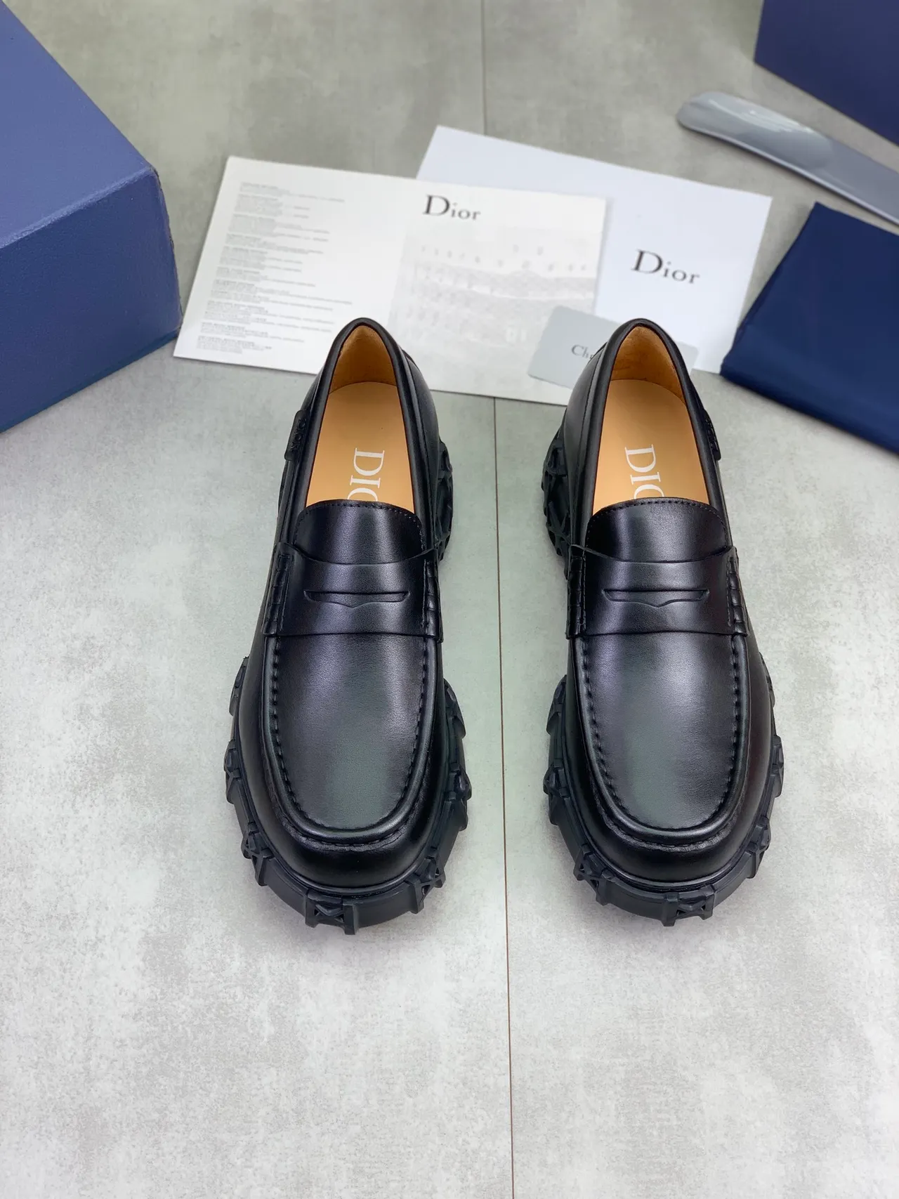 Dior Black Brown Penny Chunky Tread Sole Loafer