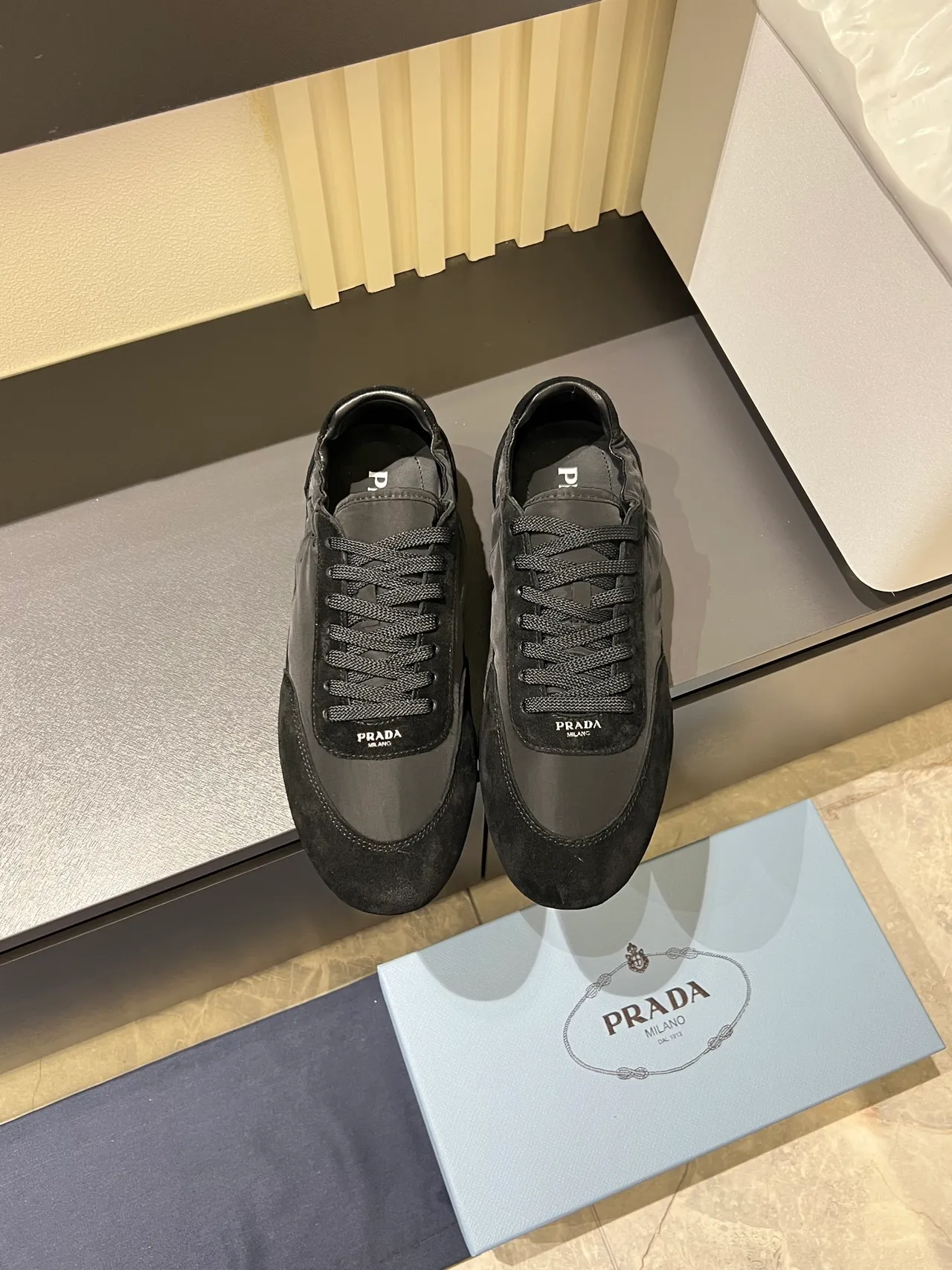Prada Cloudbust Black Suede And Nylon Upper Elasticated Collar Lifestyle Sneakers