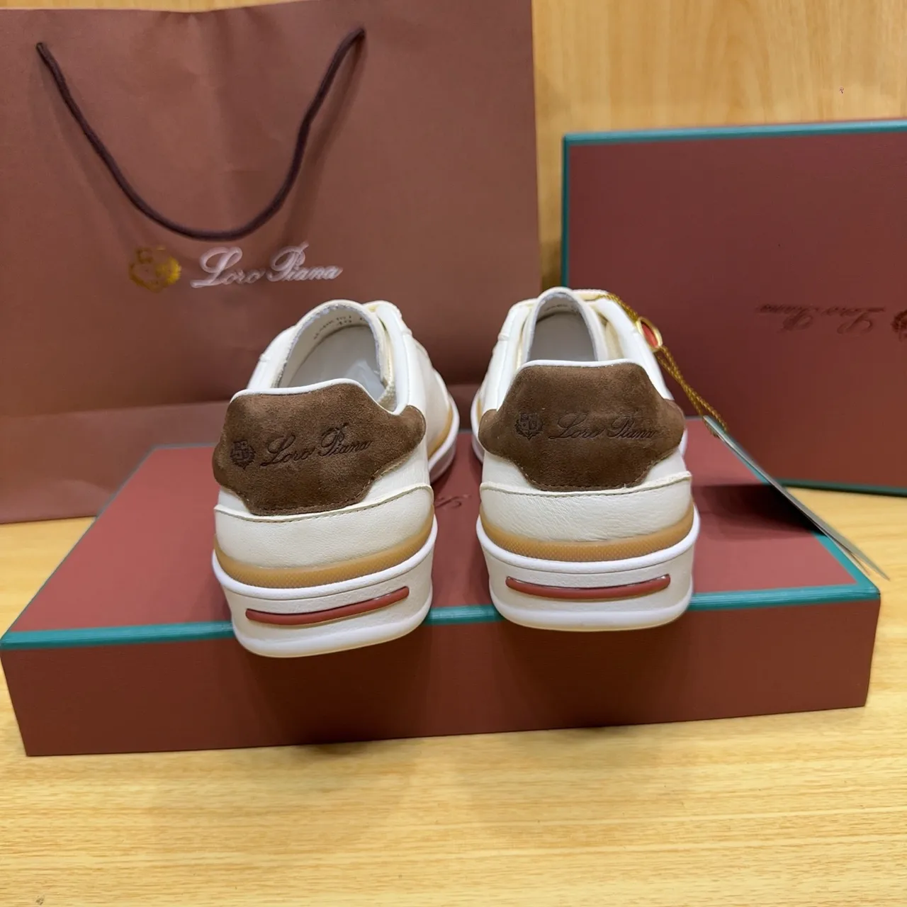 Loro Piana White and Brown Leather Lifestyle Sneakers
