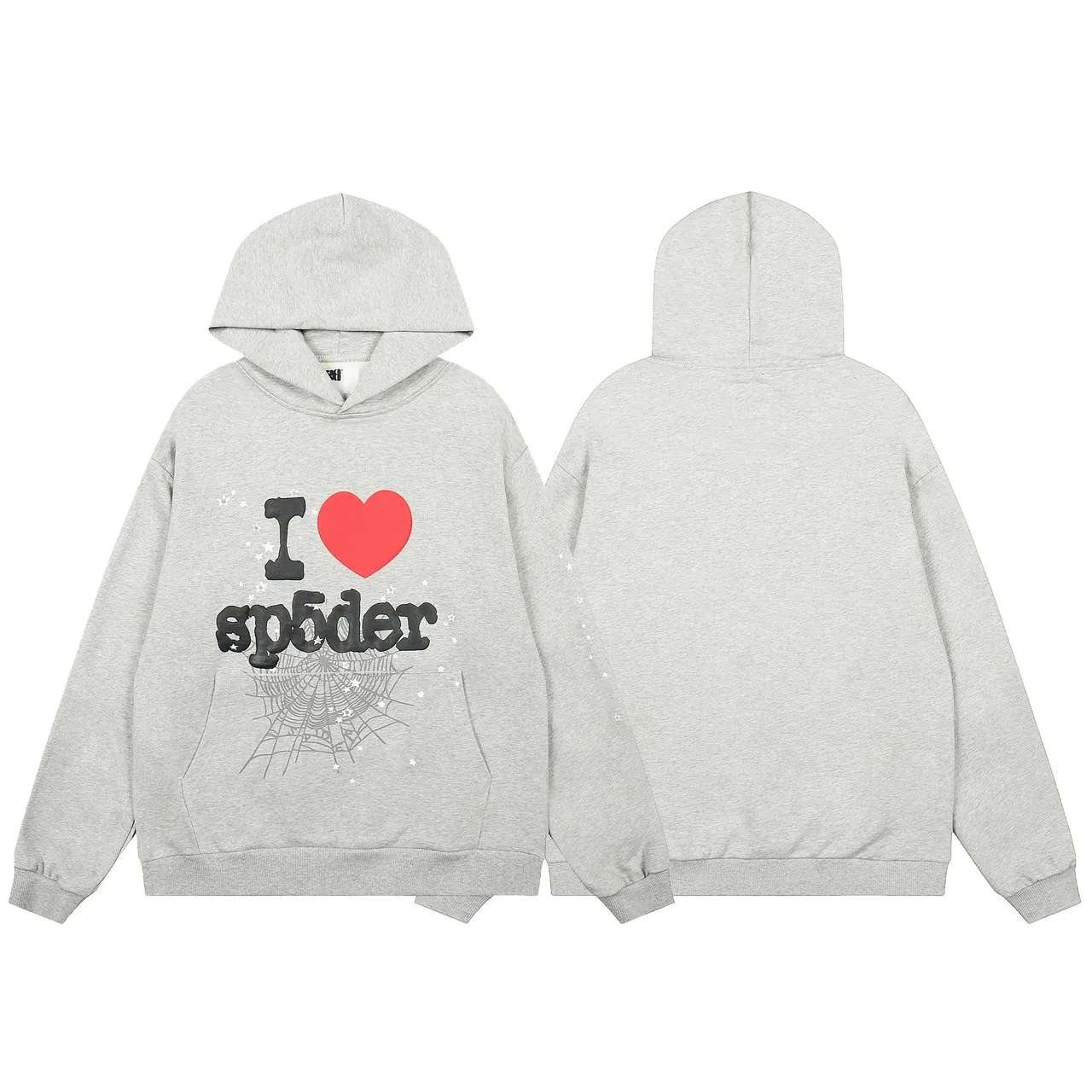 Sp5der I Love Gray Black Graphic-Print Oversized-Fit Tracksuit