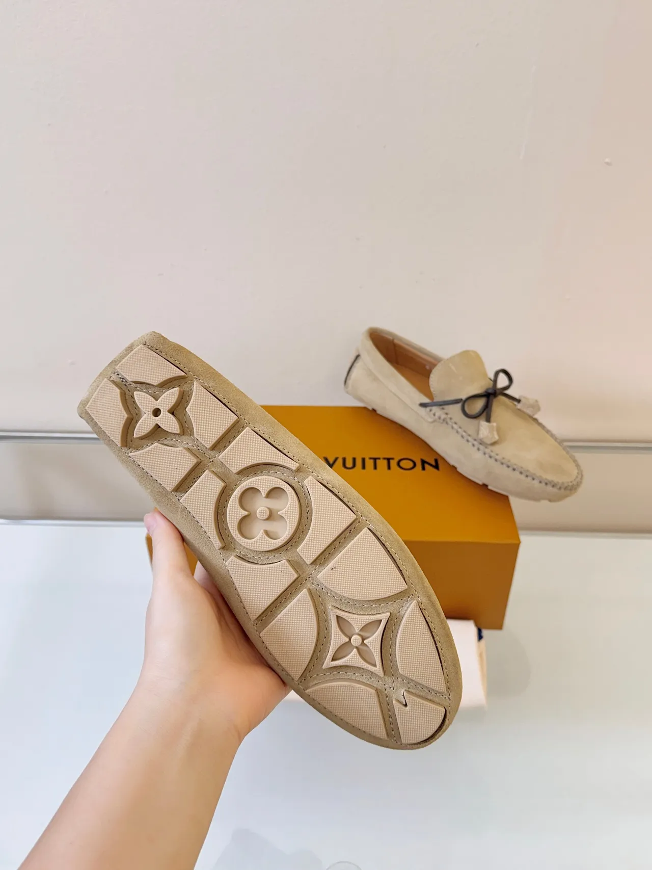 Louis Vuitton Beige Brown Suede Upper Moccasin Stitching Loafer