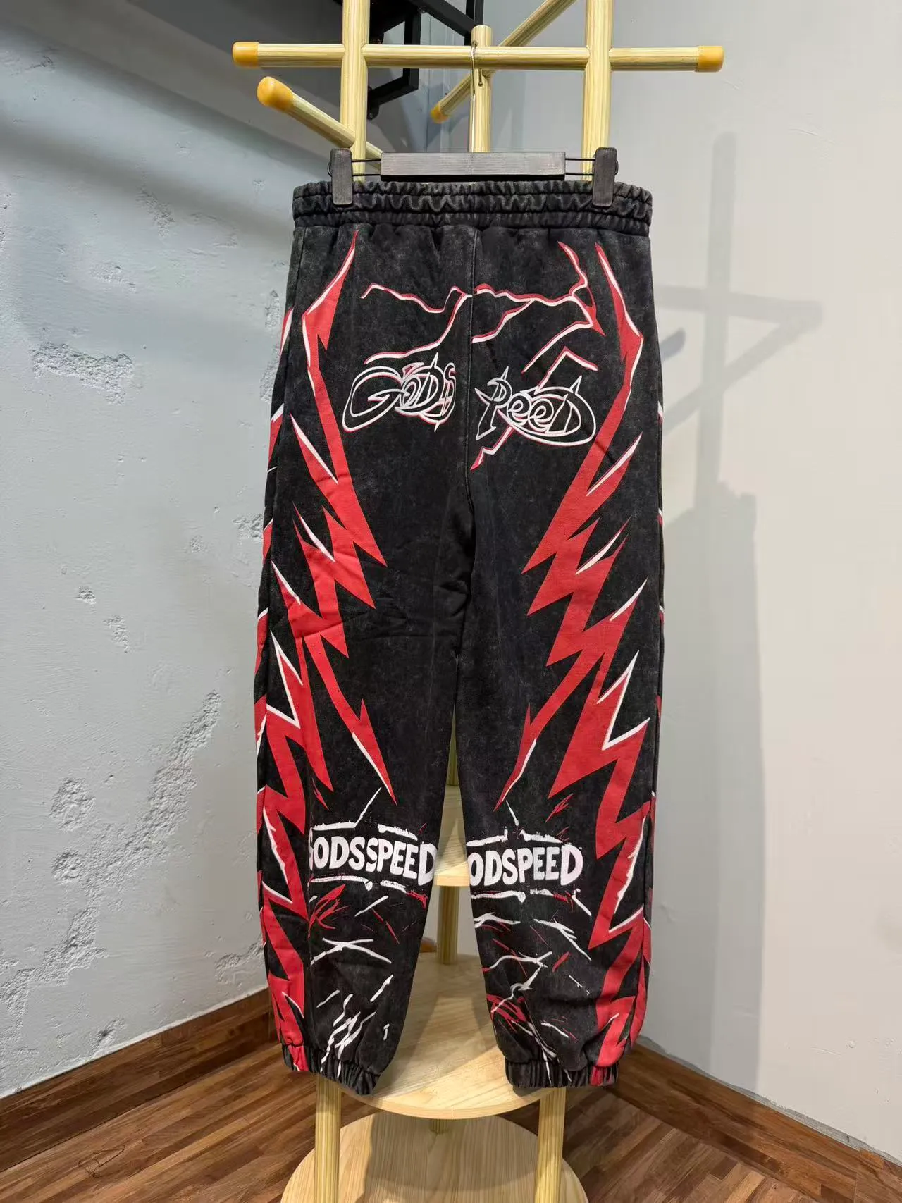 Godspeed Black Red Graphic-Print Acid-Wash Tracksuit
