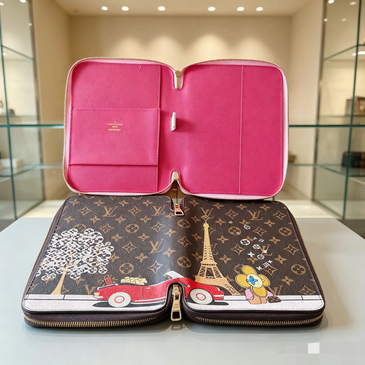 Louis Vuitton Brown Pink Zippered Rectangular Case Monogram Canvas Handbag
