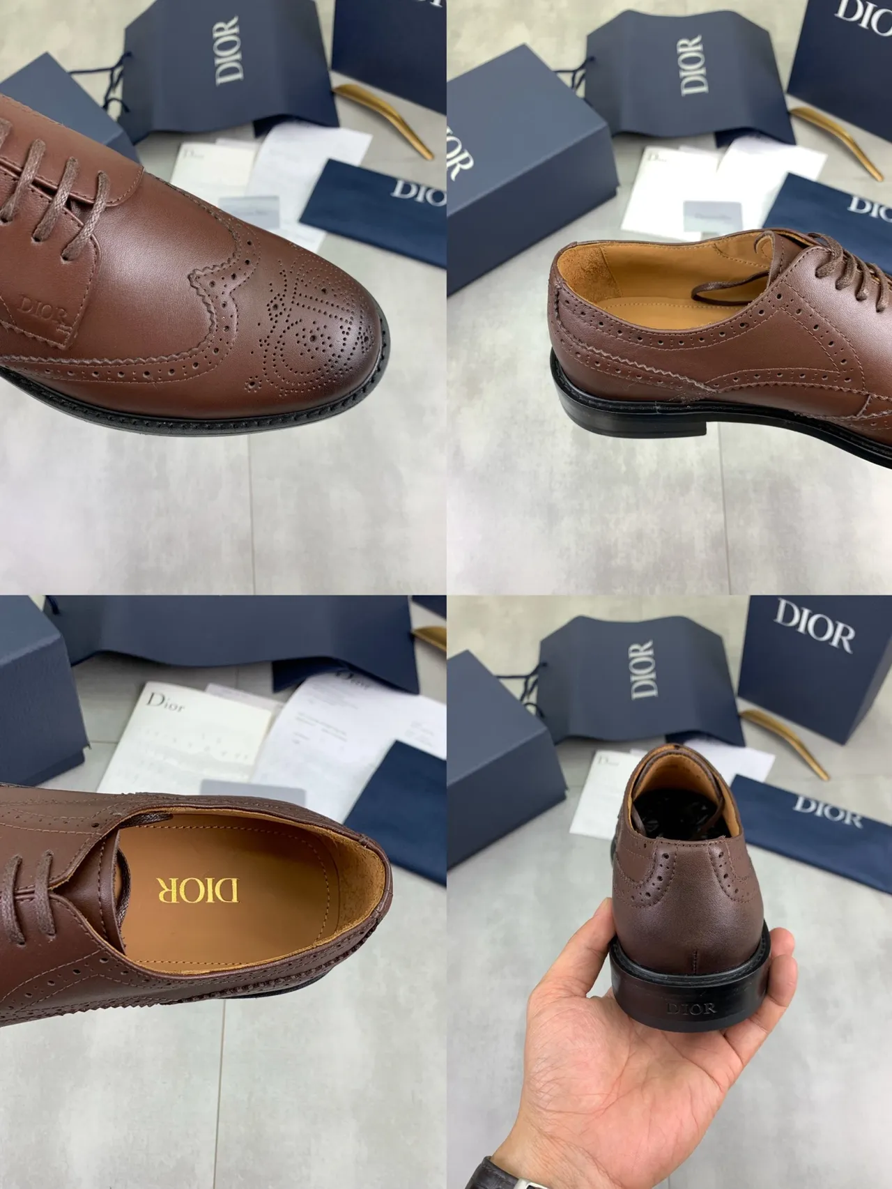 Dior Brown Black Wingtip Lace-Up Oxford Construction Brogue
