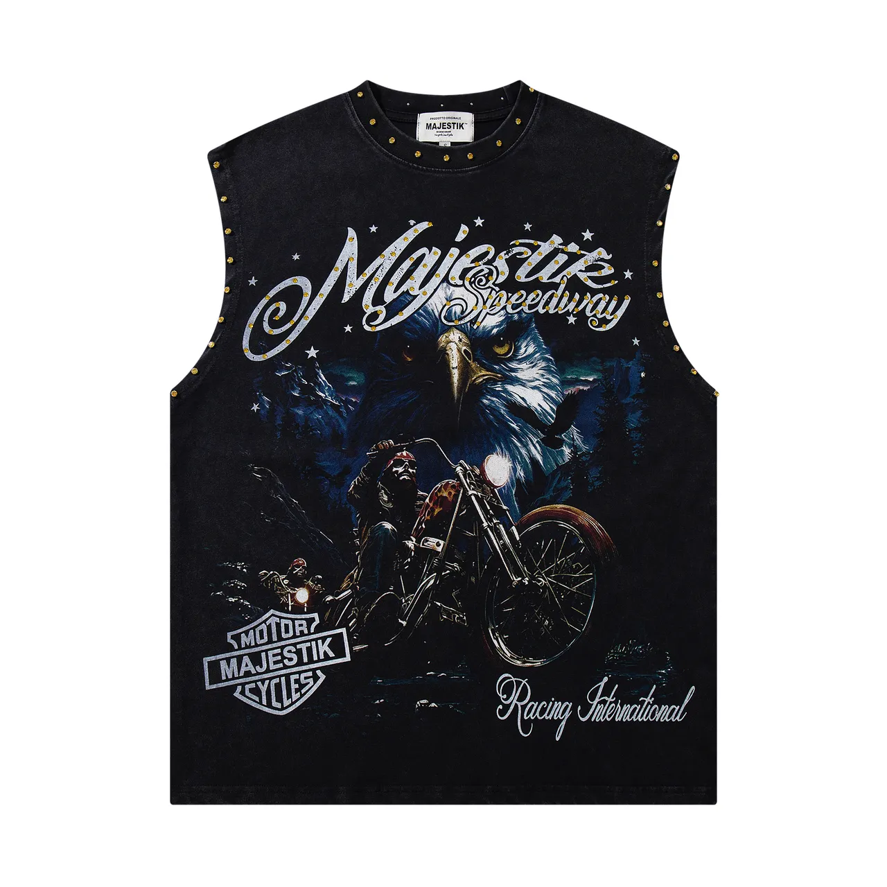 Majestik Majestic Speedway Graphic Studded Vest Top