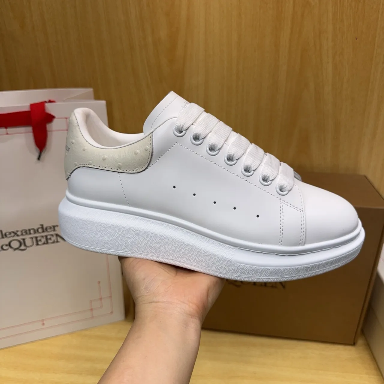 Alexander McQueen Oversized Sneaker White Beige Platform Sole Smooth Leather Upper Lifestyle Sneakers