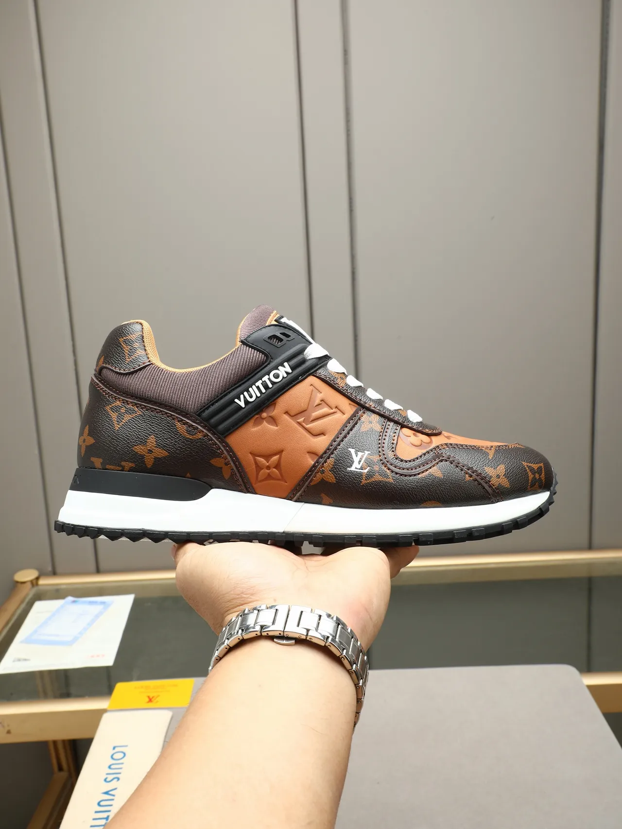 Louis Vuitton LV Trainer Brown Beige Monogram Leather Panelled Upper Lifestyle Sneakers