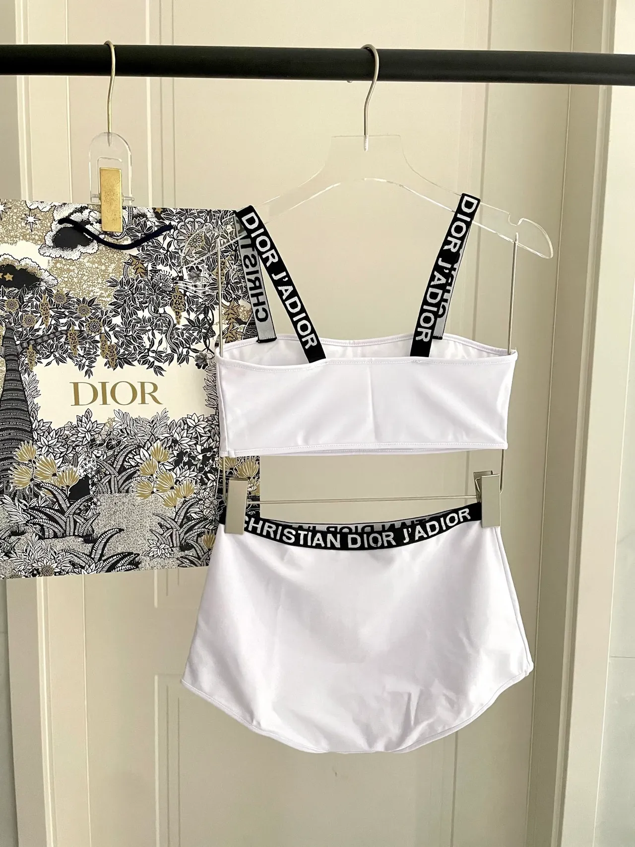 Dior J'adore White Bandeau Top and High-Waisted Briefs Swimwear
