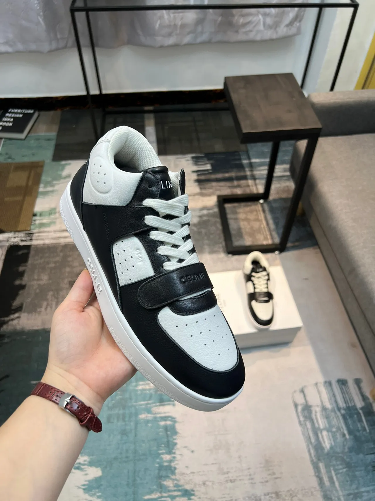 Celine CT-01 Black and White Leather High-Top Lifestyle Sneakers