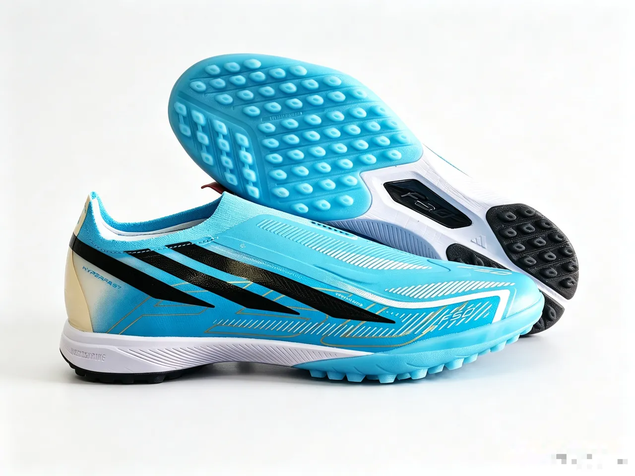 Adidas F50 Blue White Laceless Sock-Fit Upper Molded Studs Turf Soccer Shoes