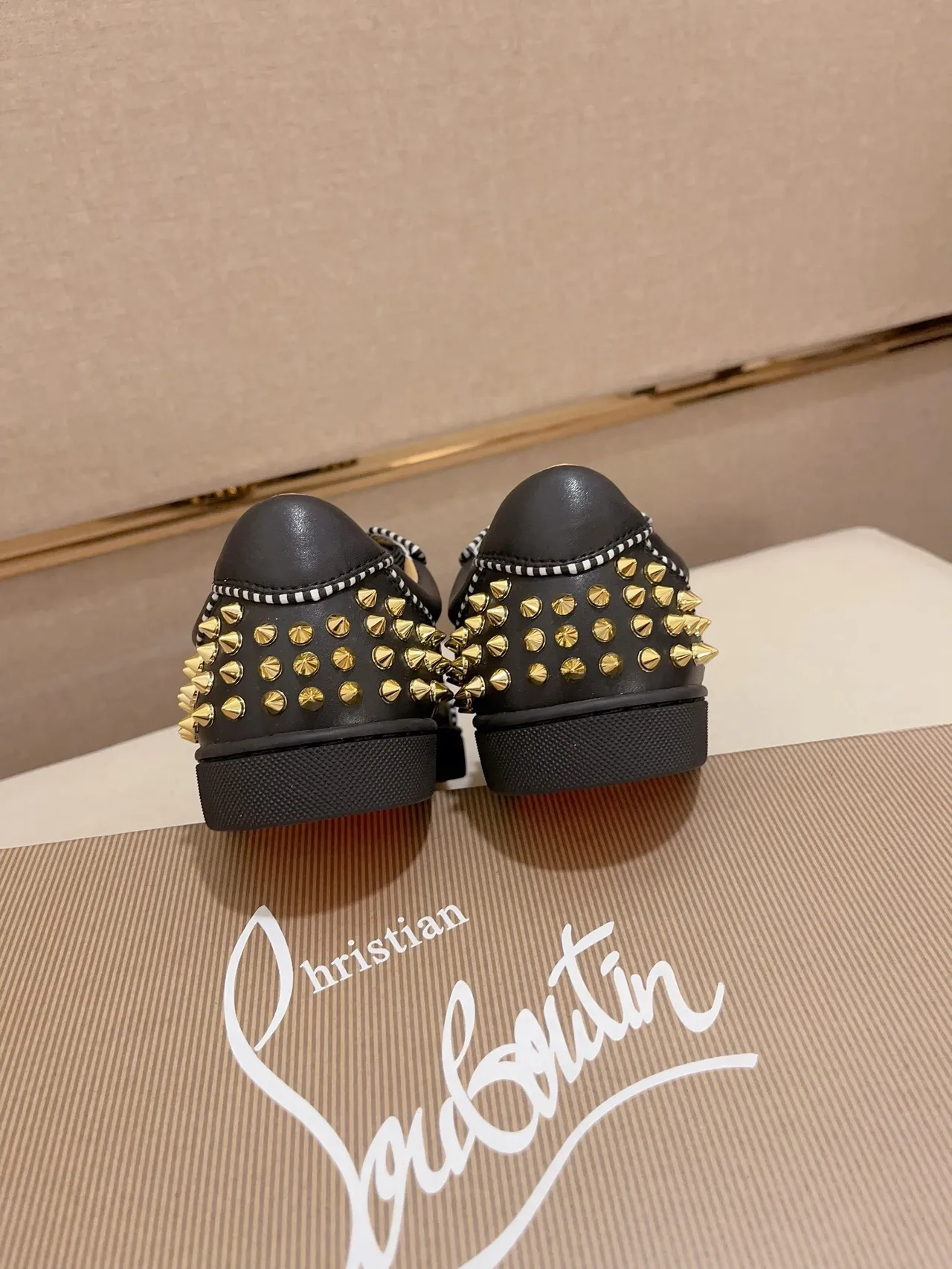Christian Louboutin Black Gold Studded Leather Lifestyle Sneakers