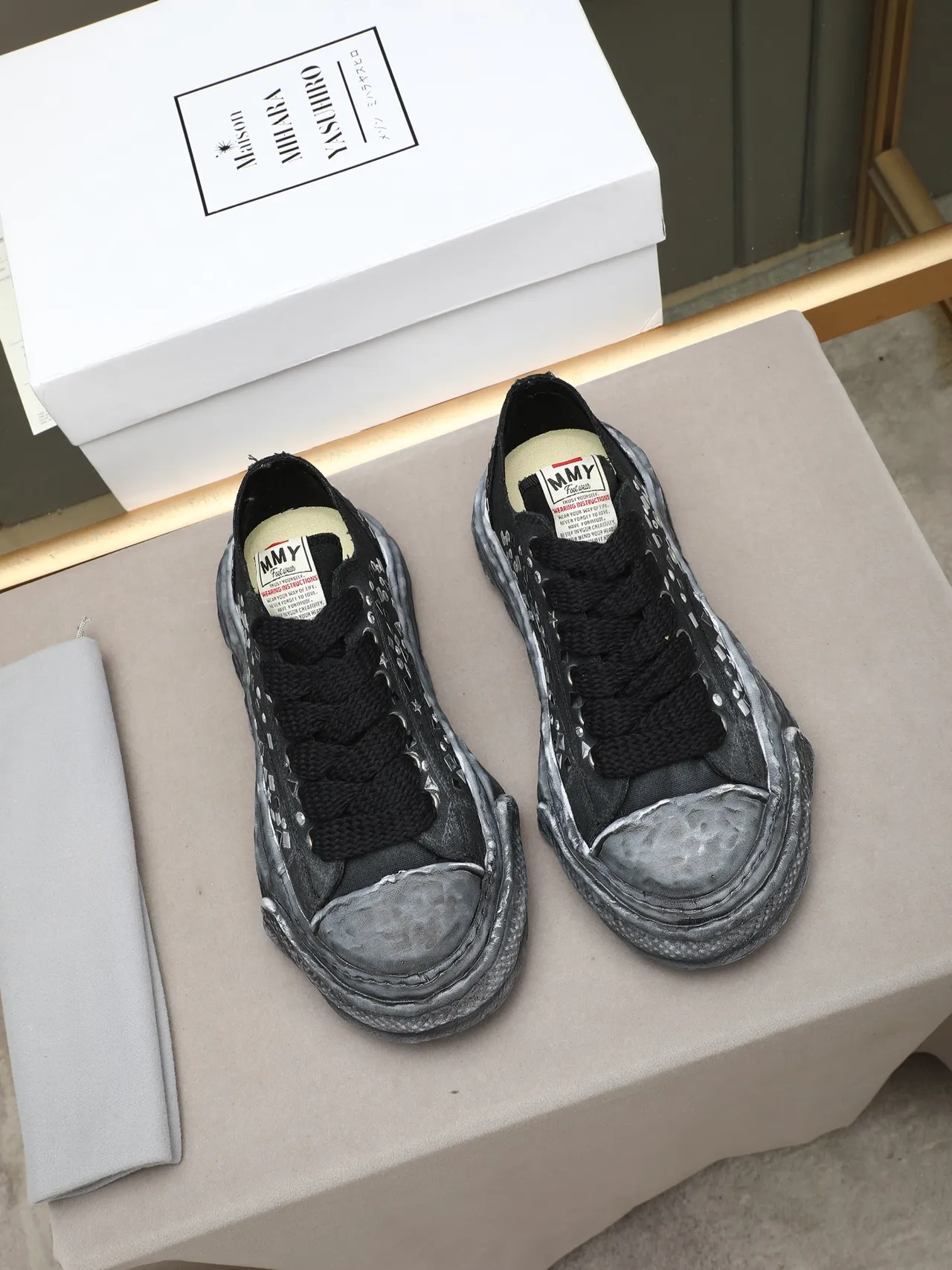 Maison Margiela Black Gray Deconstructed Studded Lifestyle Sneakers
