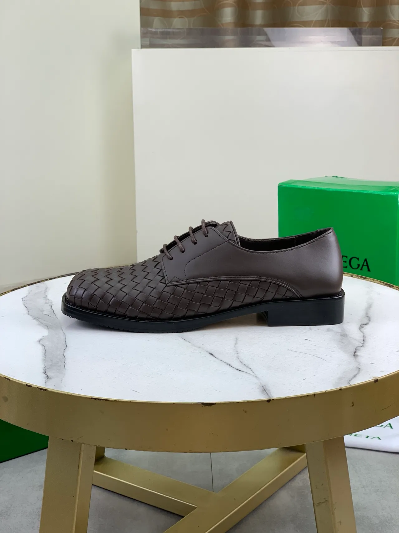 Bottega Veneta Brown Intrecciato Woven Cap-Toe Oxford Shoes