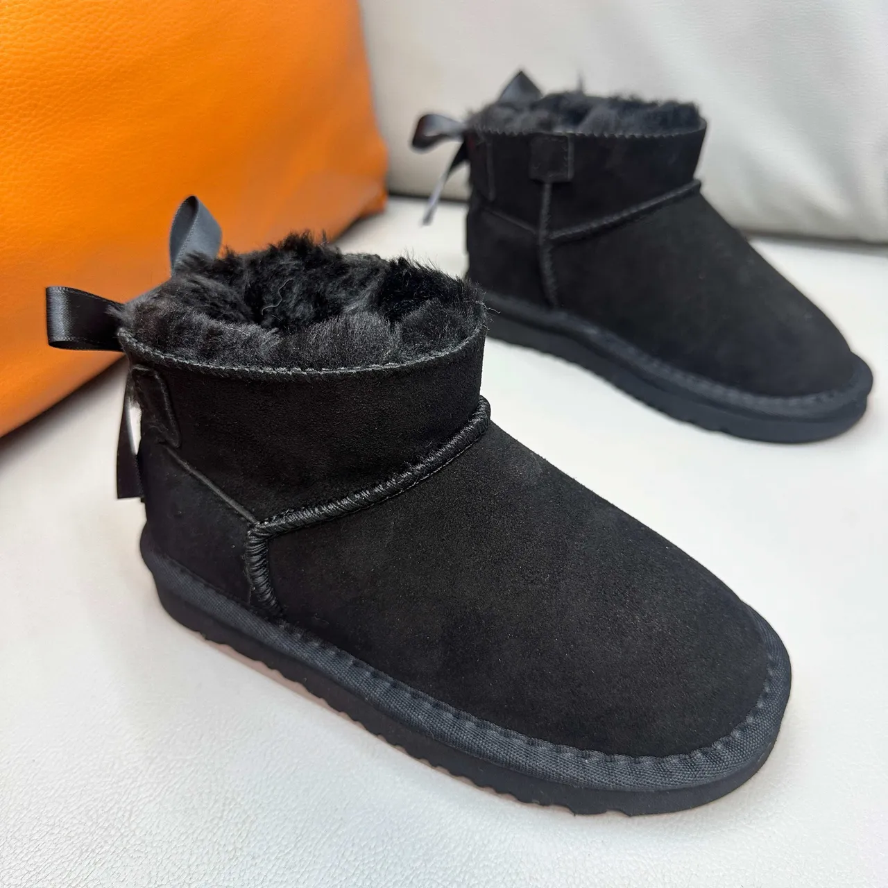 UGG Classic Mini Tan Suede Shearling-Lined Snow Boots