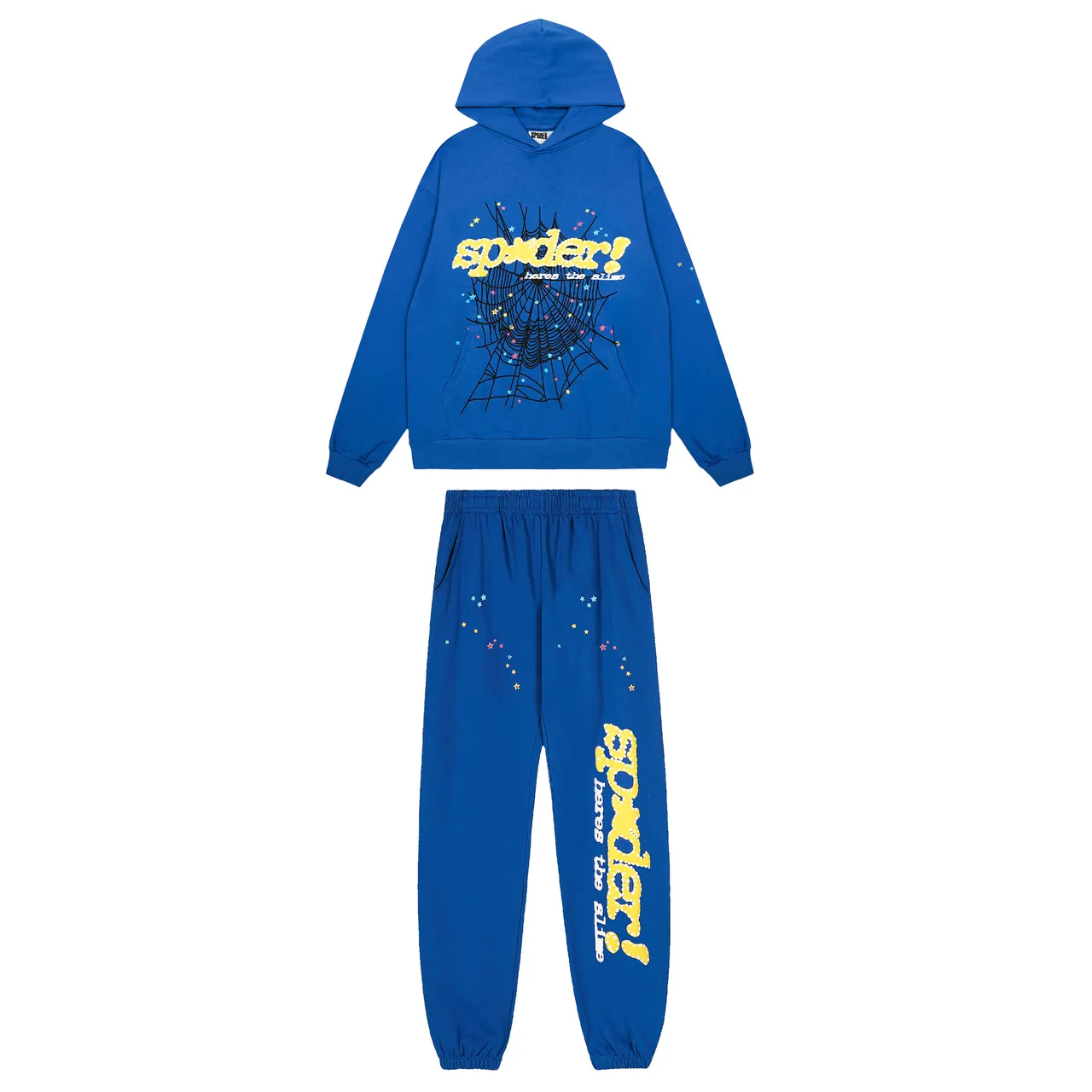 Sp5der Spider! Here's The Slime Blue Multicolor Oversized Fit Graphic-Print Tracksuit