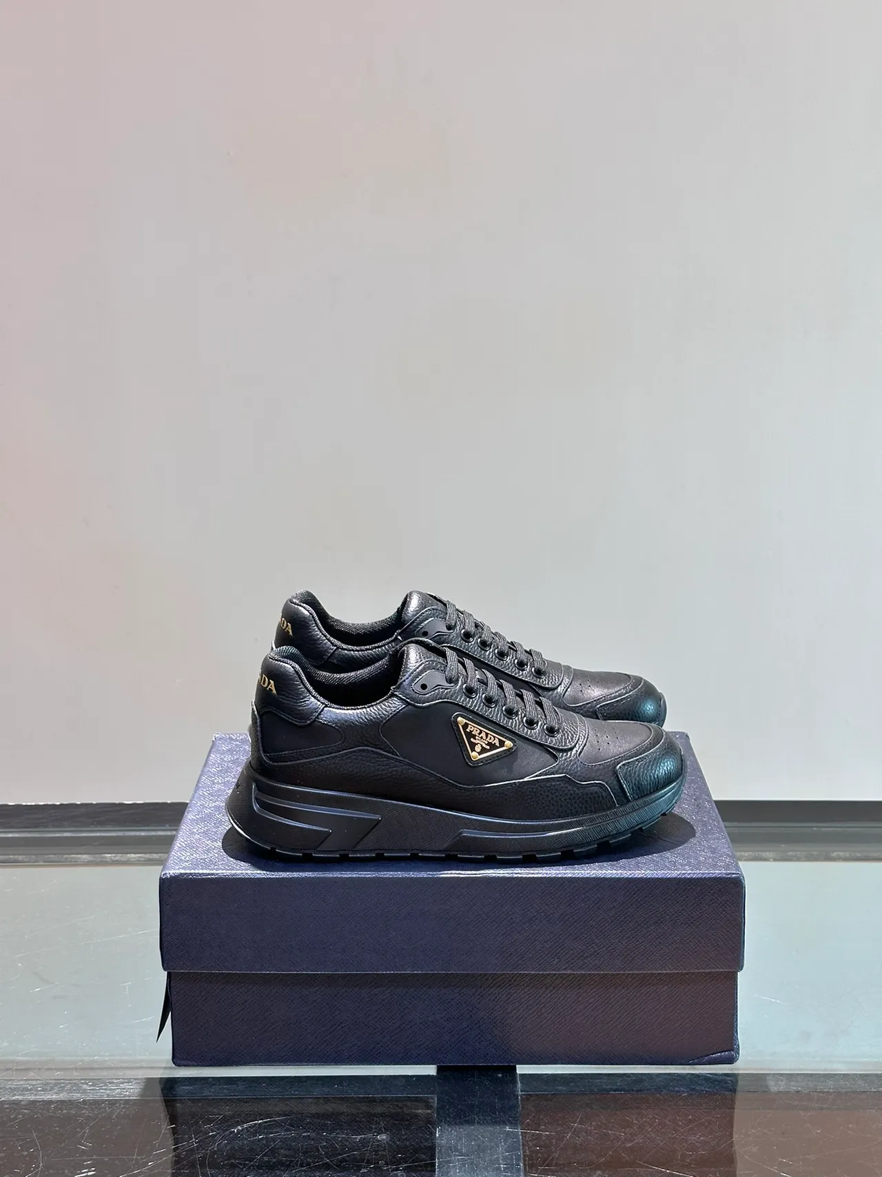 Prada Cloudbust Black Leather Triangular Logo Chunky Sneakers