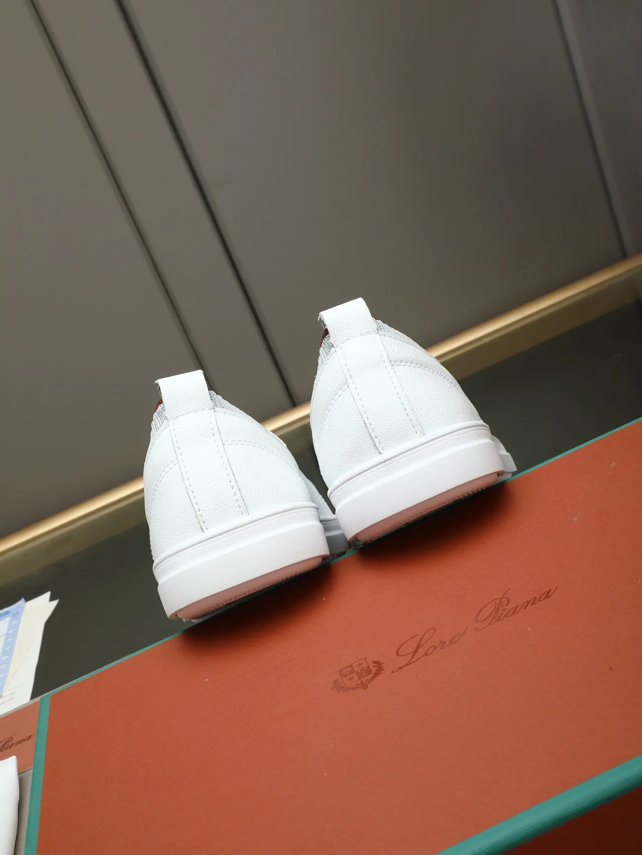 Loro Piana White Leather Knit-Collar Lifestyle Sneaker