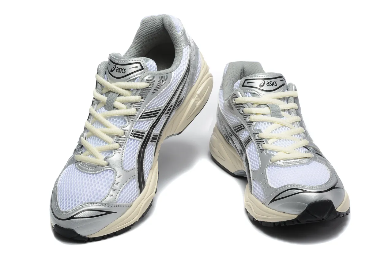 ASICS Gel-Kayano Silver Black Metallic Synthetic Overlays White Engineered Mesh Running Shoes