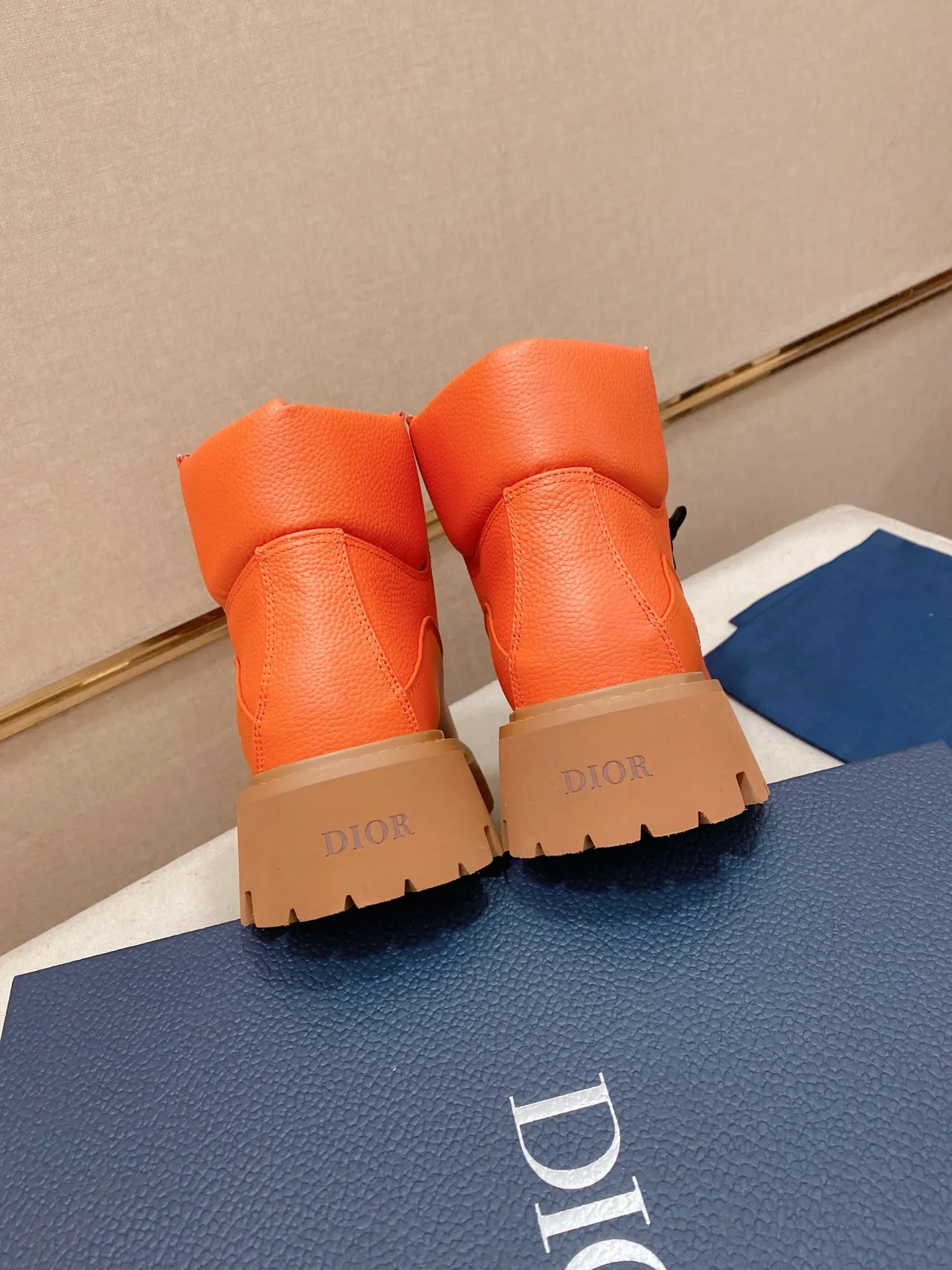 Dior Orange Beige High-Top Lace-Up Work Boots