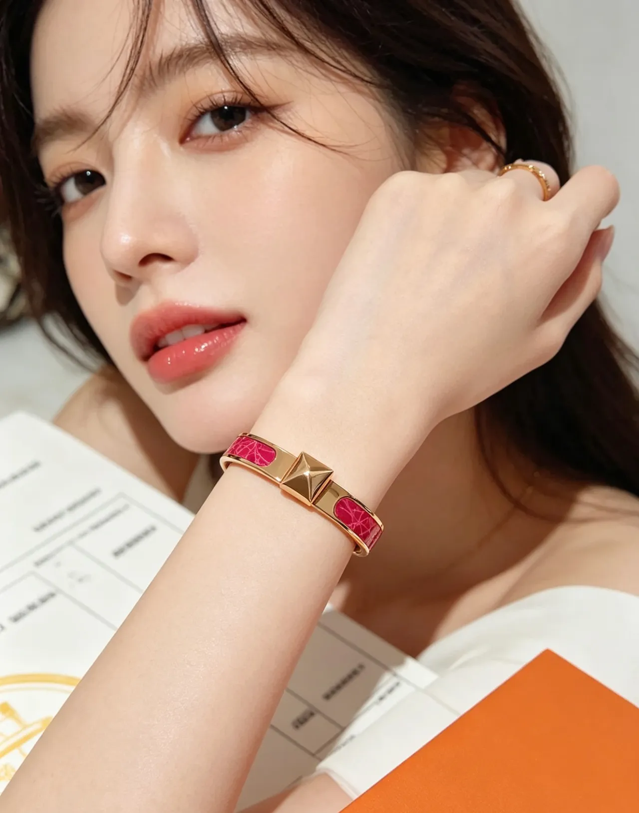 Hermès Pink Gold Metal H-Shaped Clasp Bracelet