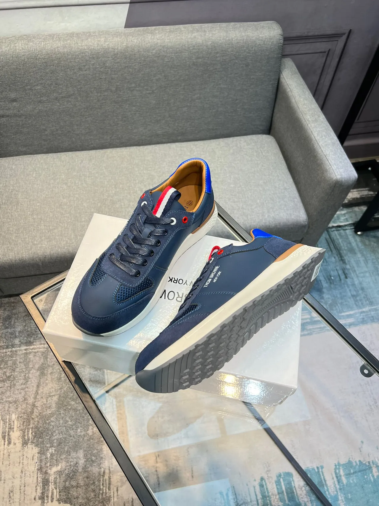 Thom Browne Navy Blue Mixed-Material Lifestyle Sneaker