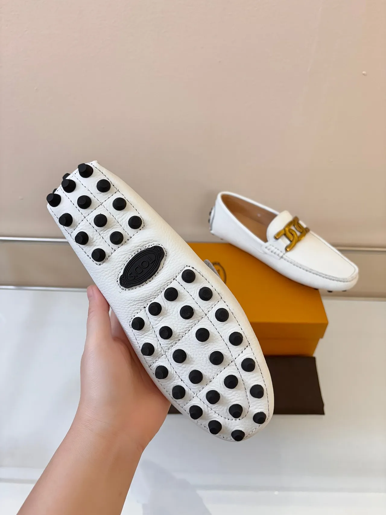 Tod's Double T Loafer White Pebbled Leather Loafers