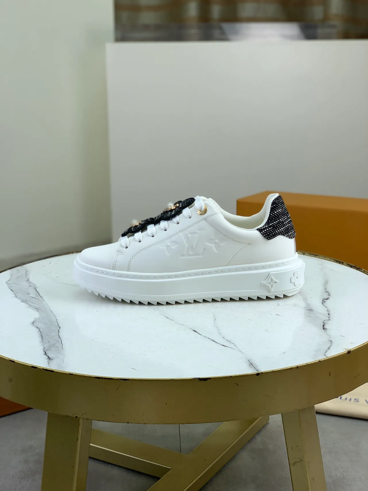 Louis Vuitton White Black Embossed Monogram Floral Lace Charms Lifestyle Sneakers