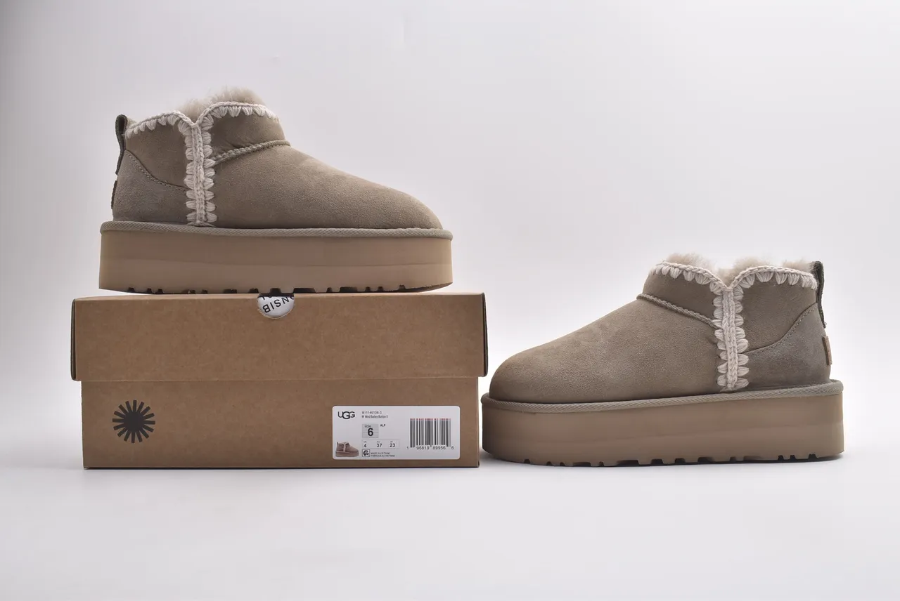 UGG Beige Brown Platform Sole Suede Upper Snow Boots