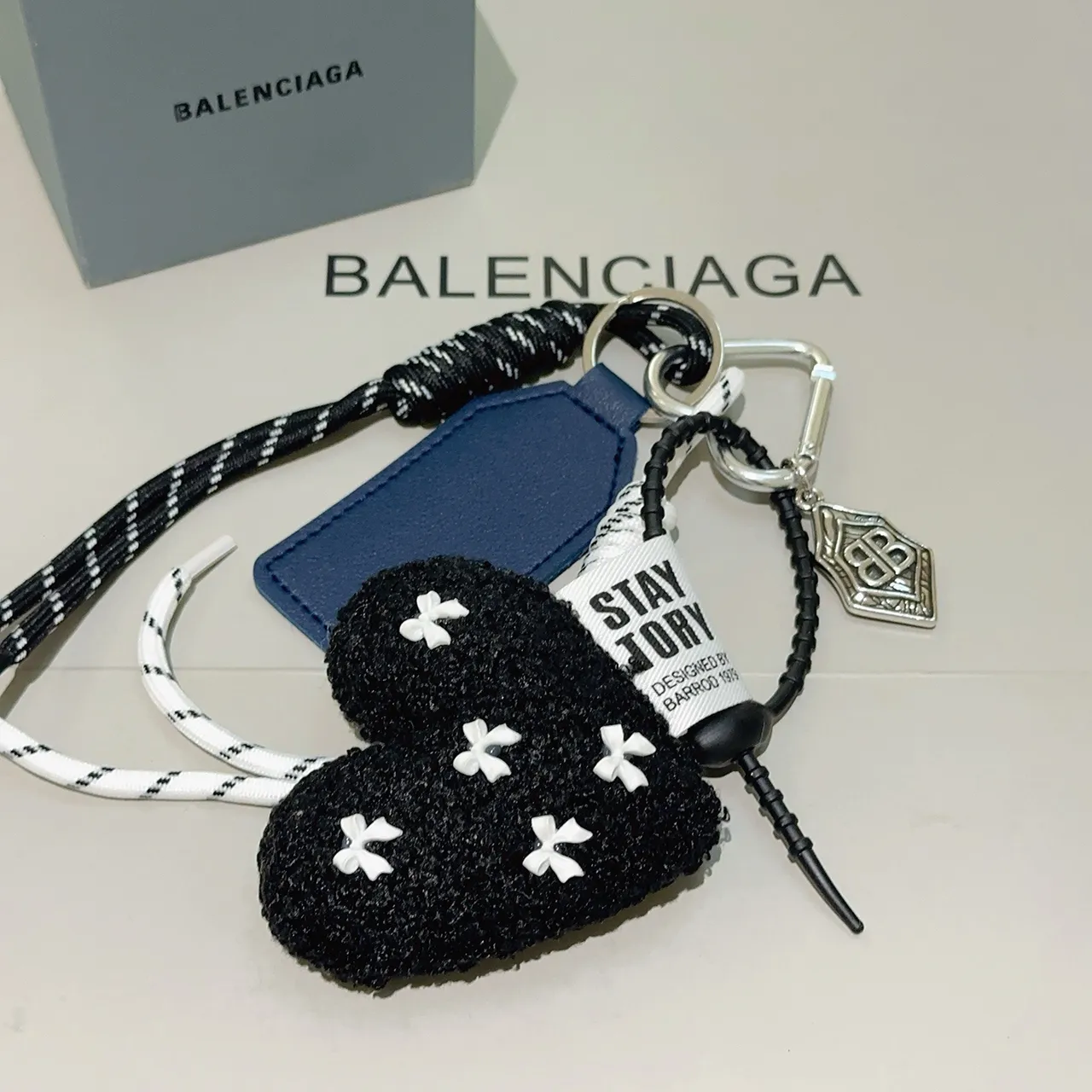 Balenciaga Black Navy Rope Lanyard Bouclé Charm Phone Accessory
