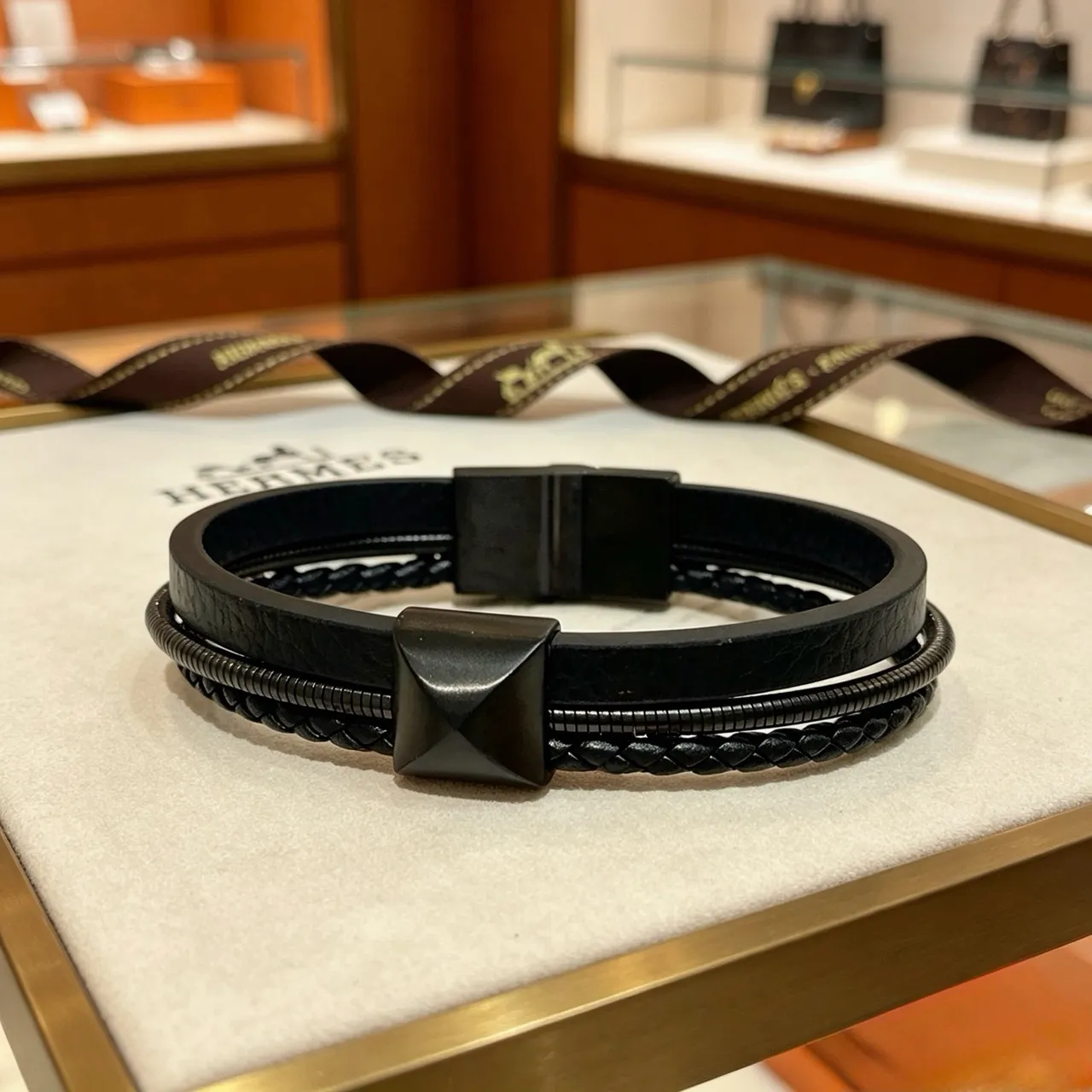 Black Multi-Strand Braided Leather Bracelet
