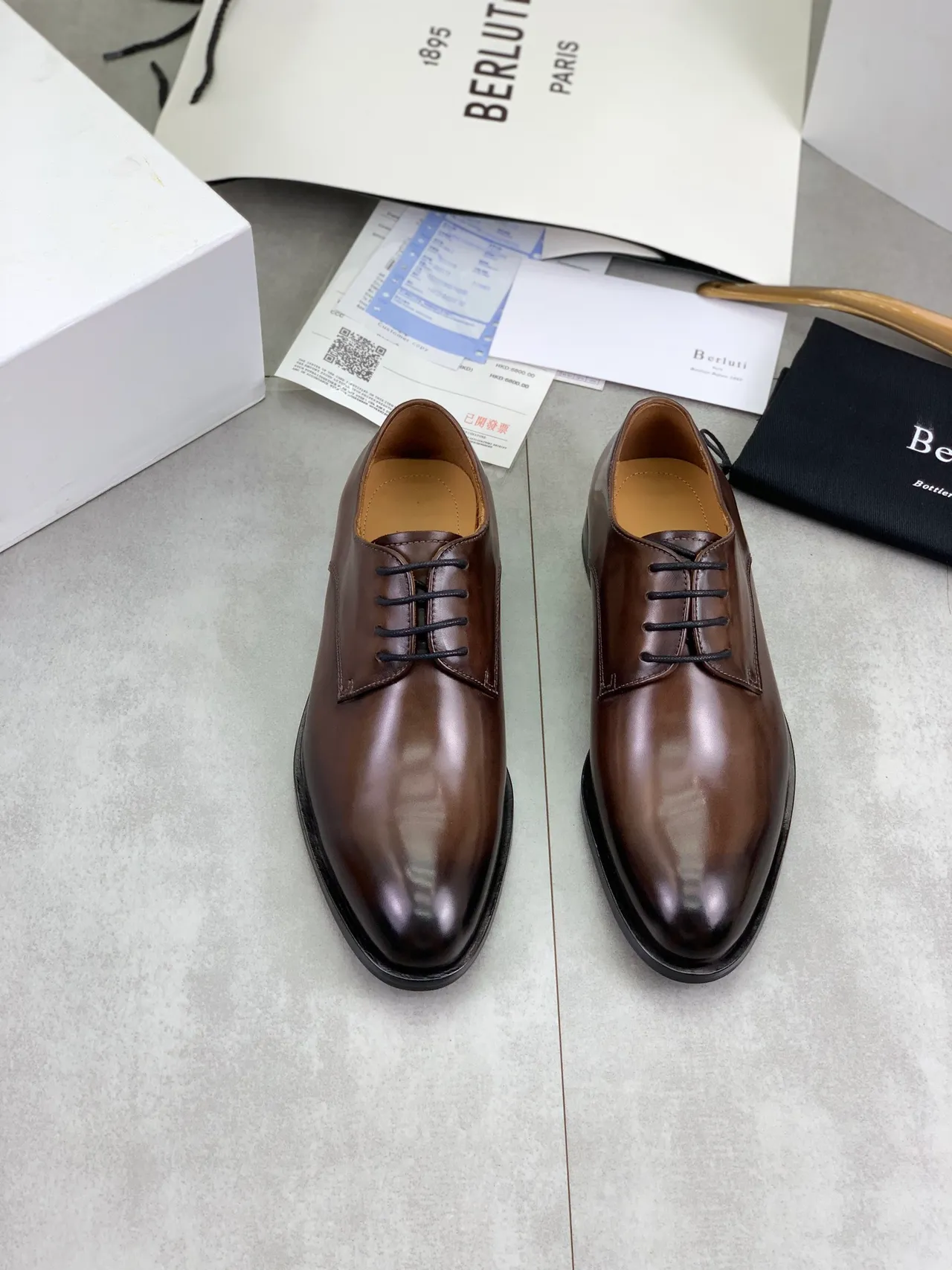 BERLUTI Brown Black Polished Leather Cap Toe Oxford Shoes