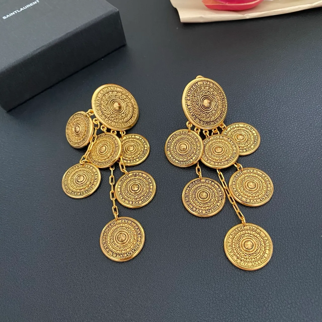 Saint Laurent Gold Coin-Inspired Multi-Tiered Chain Necklace