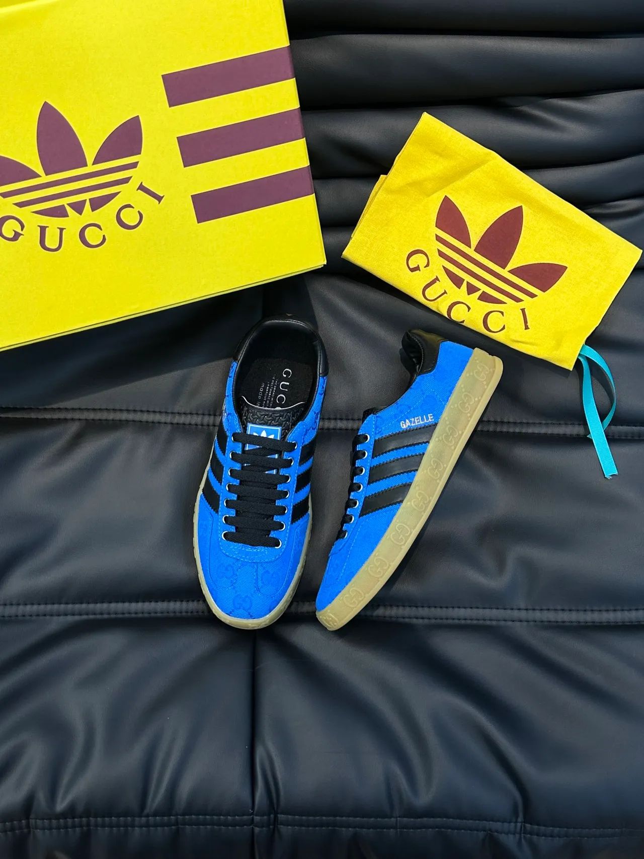 Adidas Gazelle Blue and Black Gucci Monogram Lifestyle Sneakers