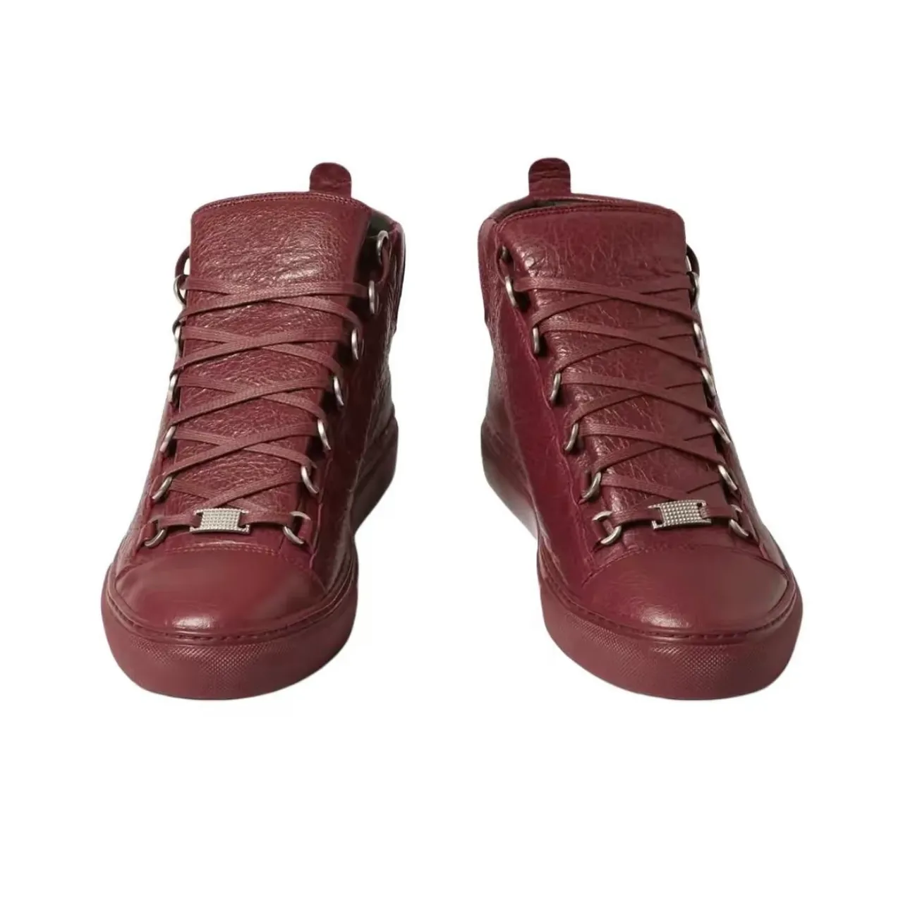 Balenciaga Le Cagole Burgundy Crinkled Leather High-Top Lifestyle Sneakers