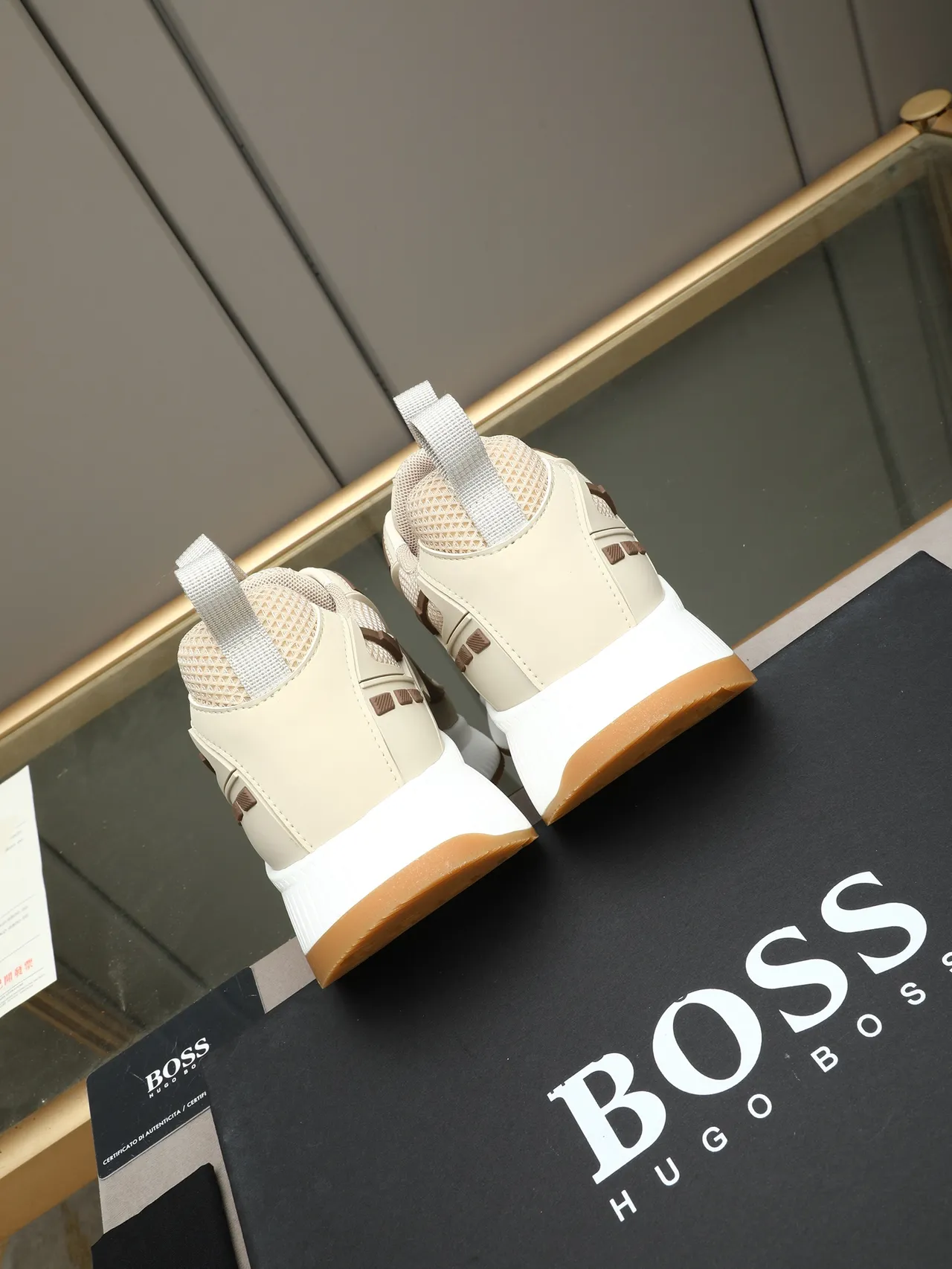 Hugo Boss Beige and Brown Mesh Overlay Lifestyle Sneaker