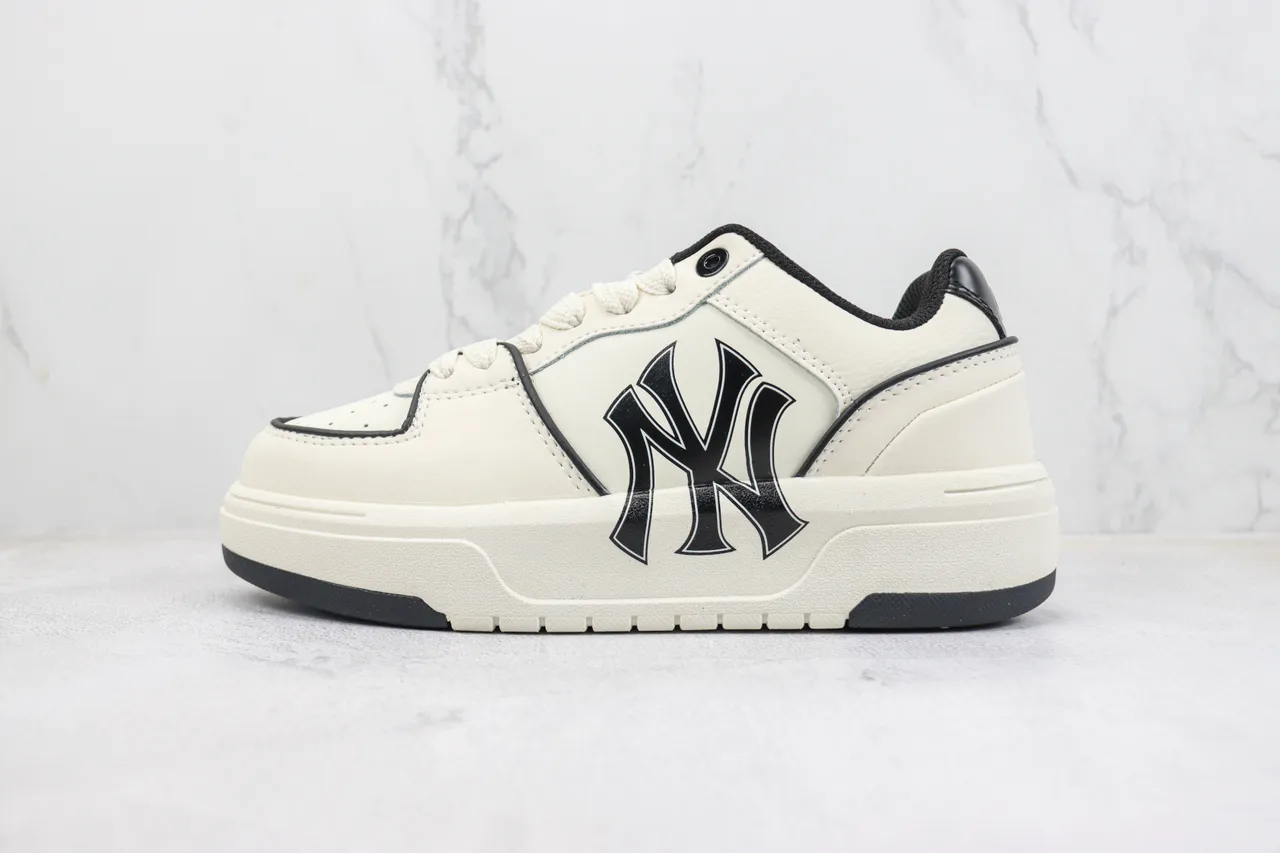 New Era Beige Black Platform Sole Interlocking NY Logo Lifestyle Sneakers