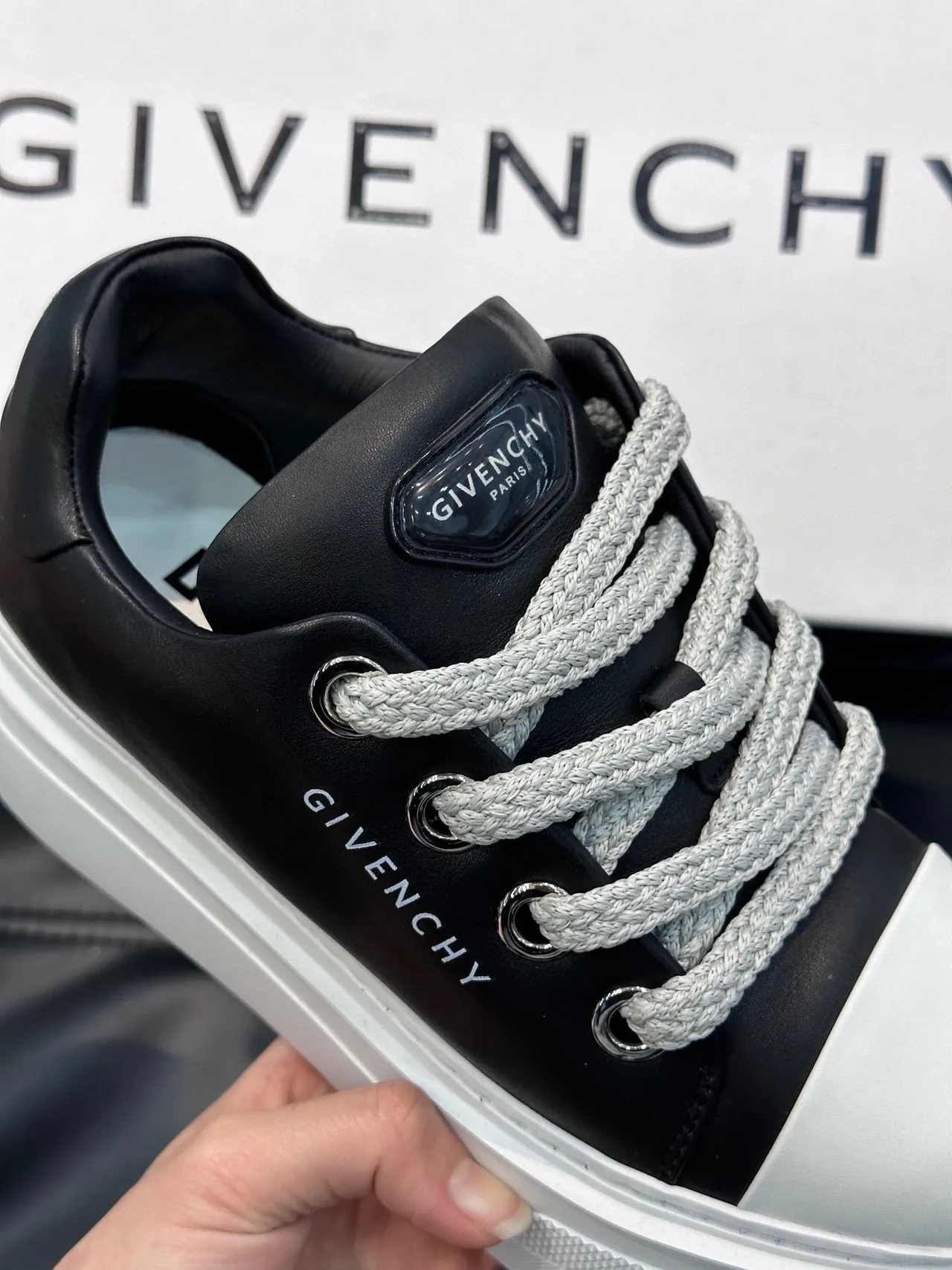 Givenchy Black White Platform Sole Leather Upper Lifestyle Sneakers