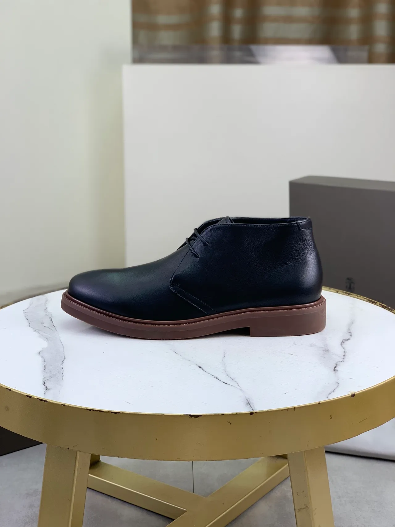 Black Brown Leather Contrast Sole Ankle Boots