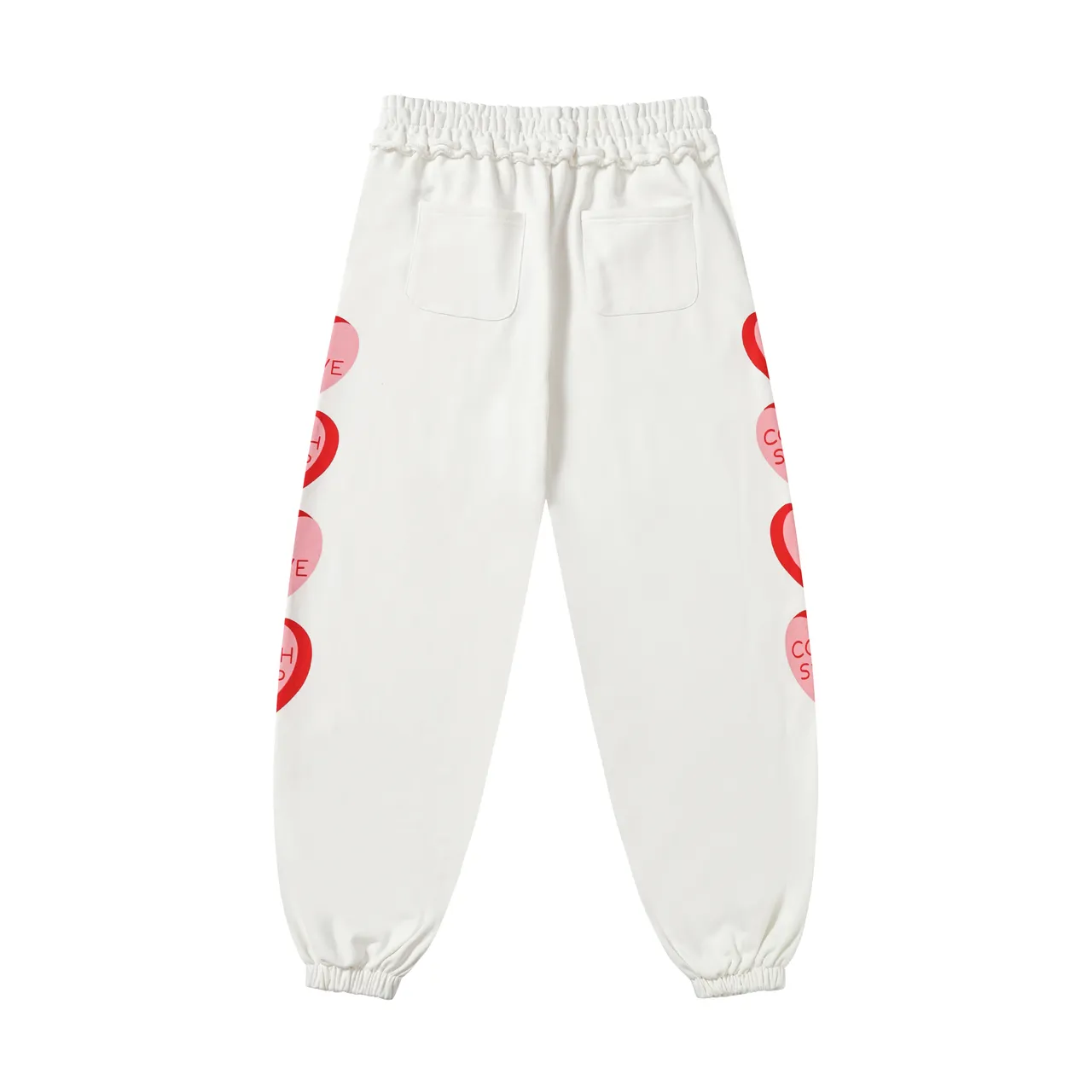 White Heart Print Cuffed Sweatpants