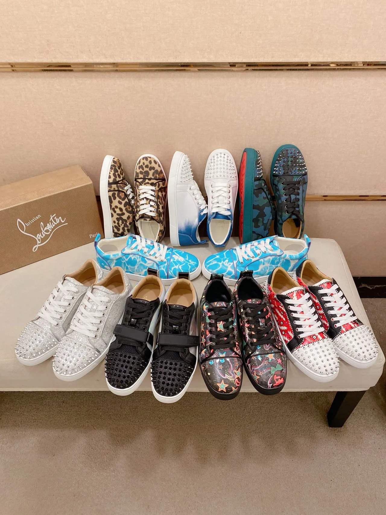 Christian Louboutin Spike Sneaker Red Black White Studded Lifestyle Sneakers