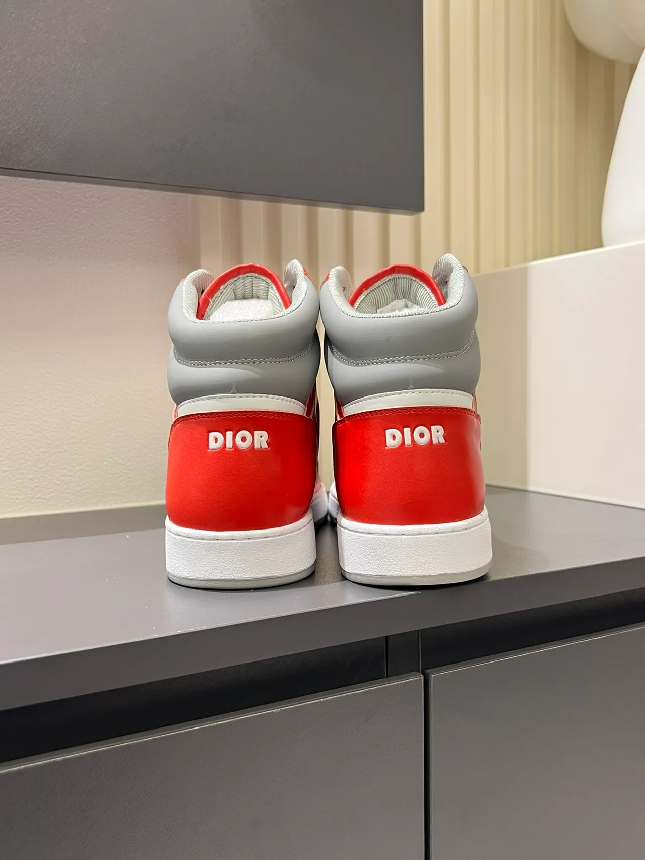 Dior B23 High Red and White Monogram Lifestyle Sneakers