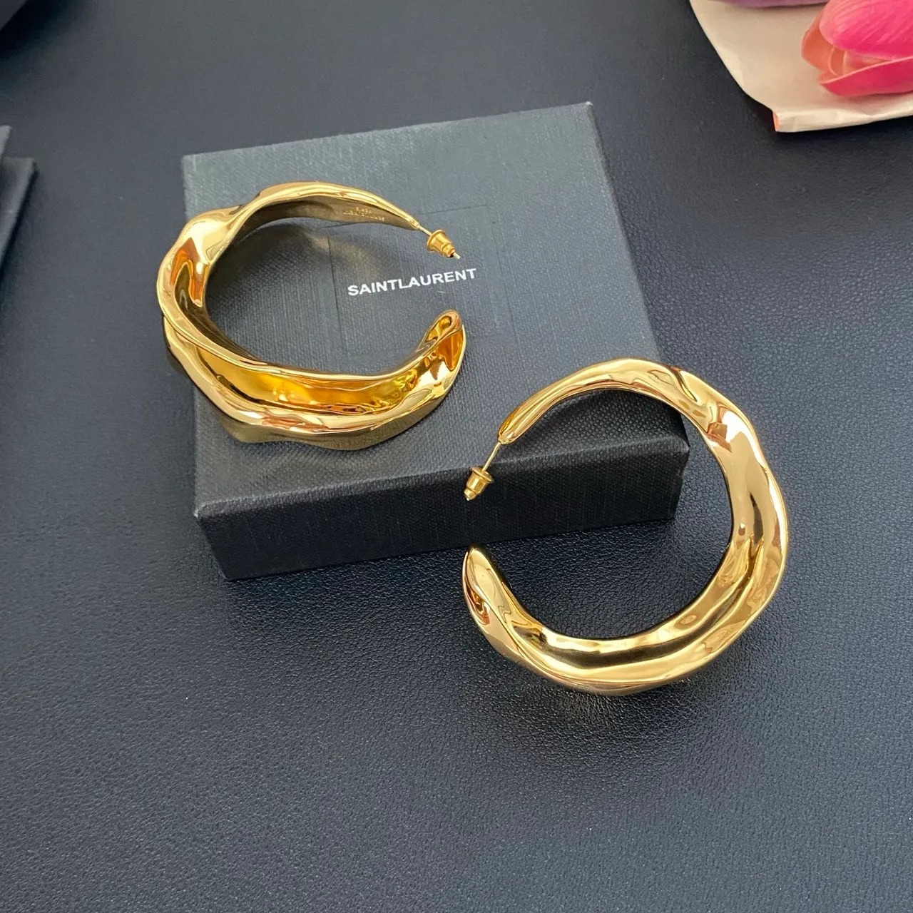 Saint Laurent Twisted Sculptural Gold Hoop Earrings