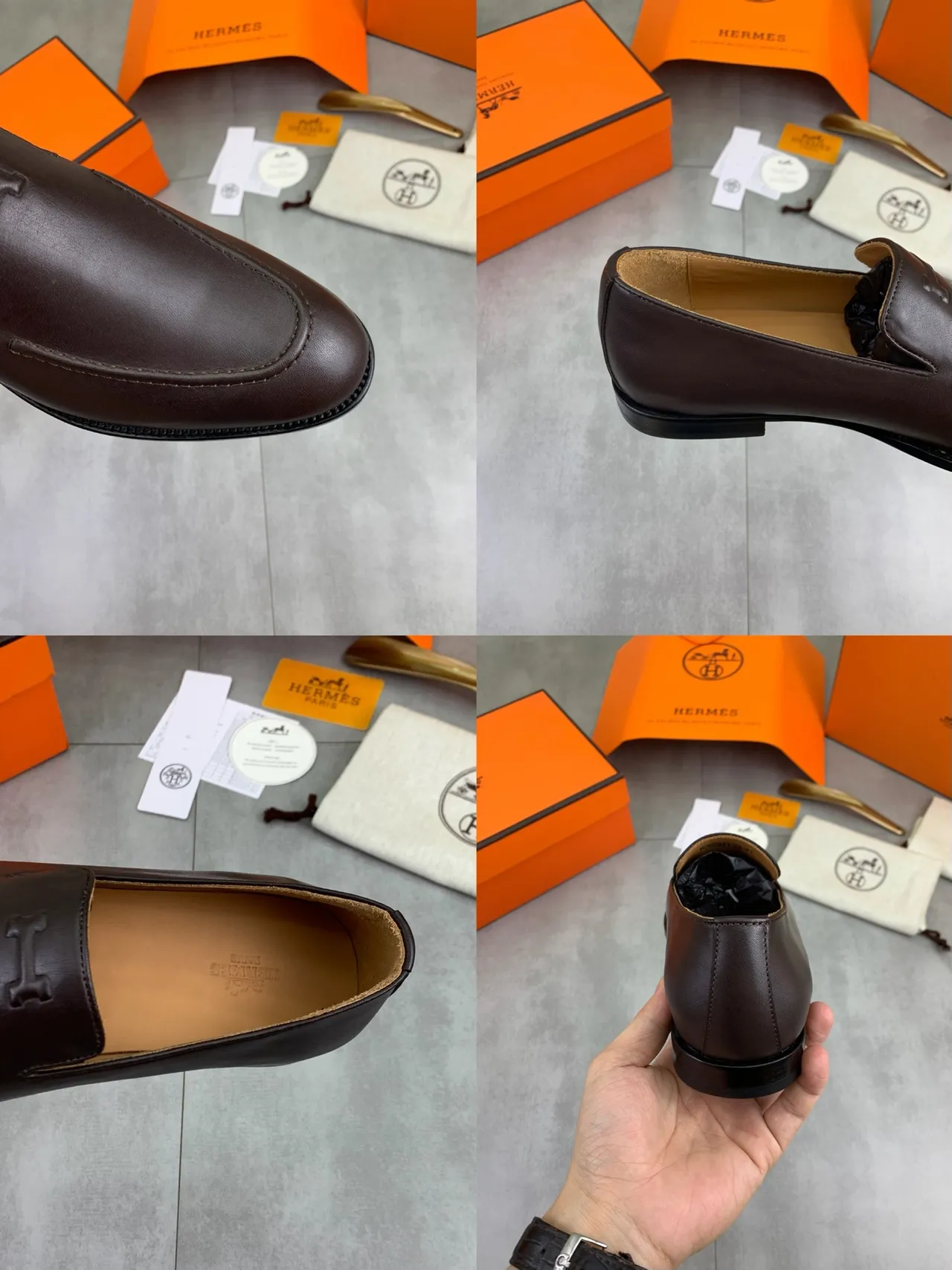 Hermès Oran Brown Leather H-Logo Loafers