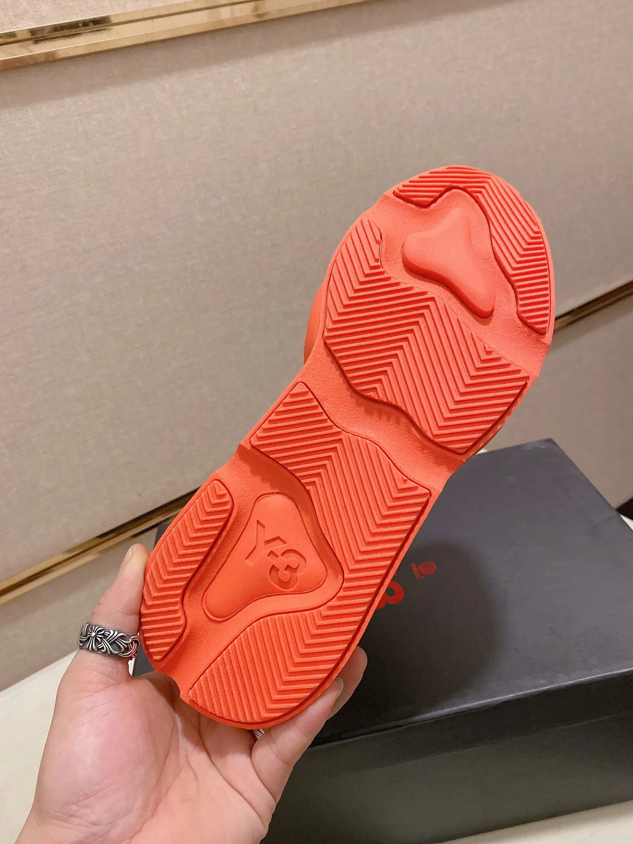 Yohji Yamamoto Black Orange Sculpted Midsole Matte Leather Upper Chunky Sneakers